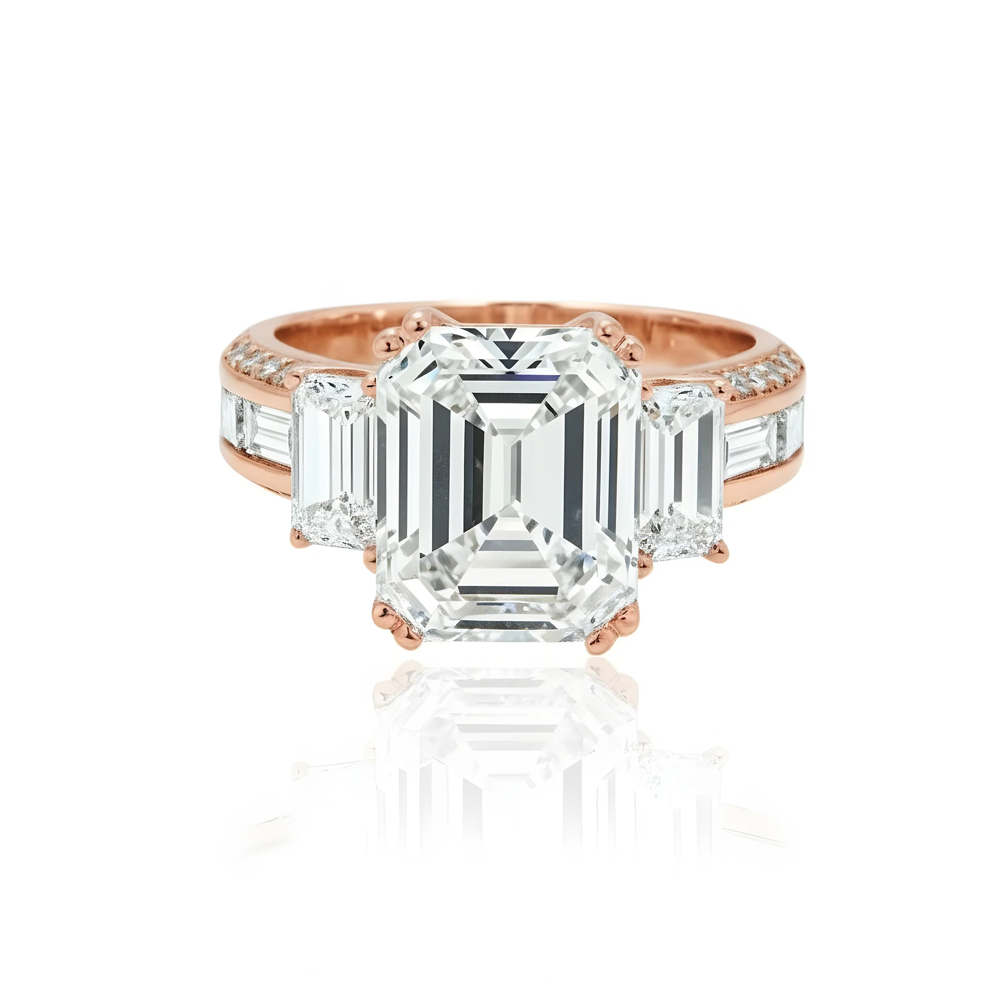 GIA 18K White Gold 5.11ct Triple Emerald Cut Diamond Engagement Ring 7.09ctw - Image 9