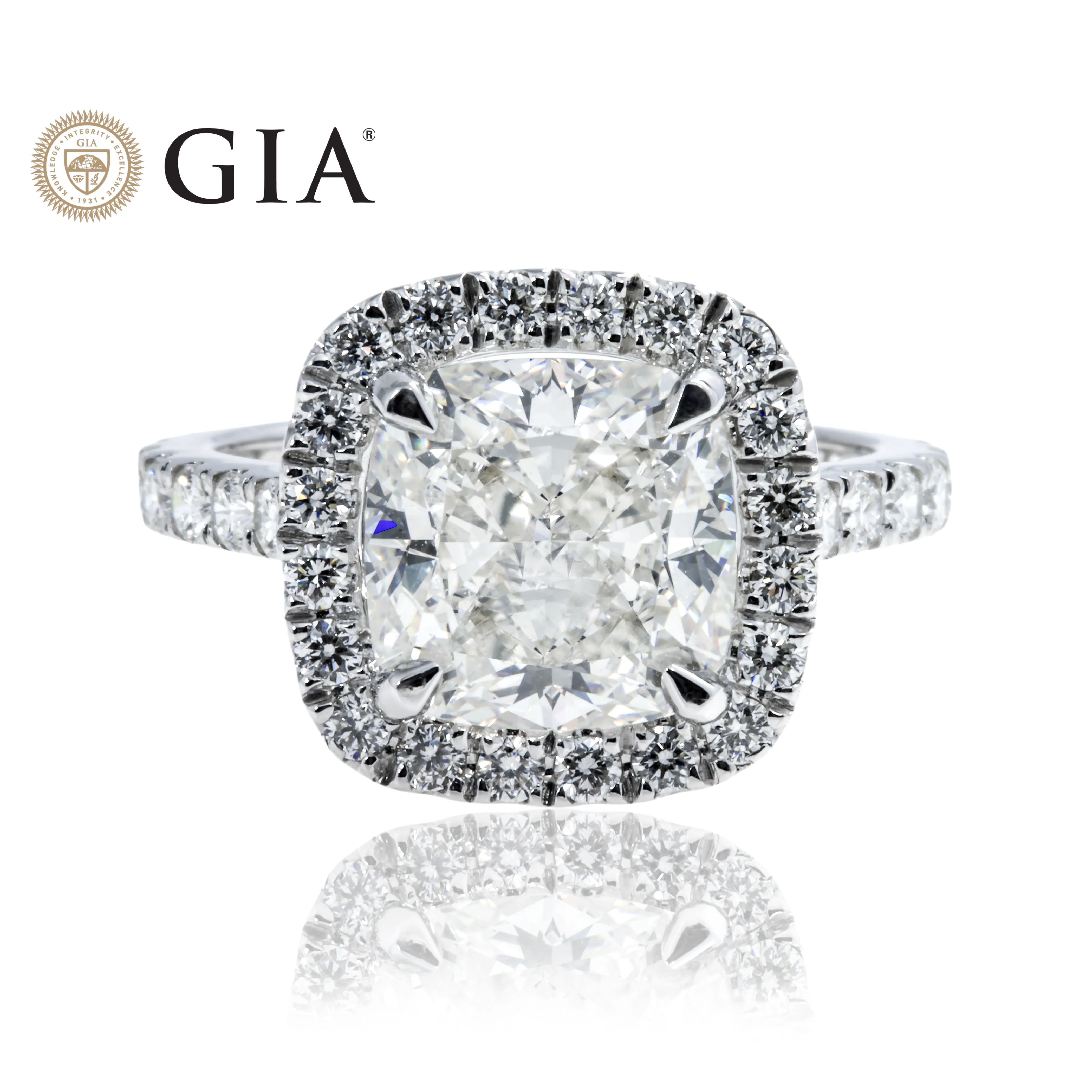 GIA 18K White Gold 5.12ct Cushion Cut Diamond Engagement Ring 6.39ctw