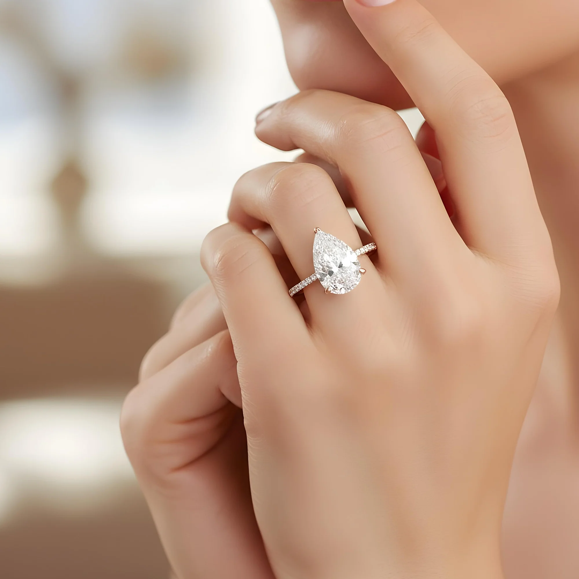 GIA 18K White Gold 5.41ct Pear Cut Diamond Engagement Ring 5.83ctw - Image 10