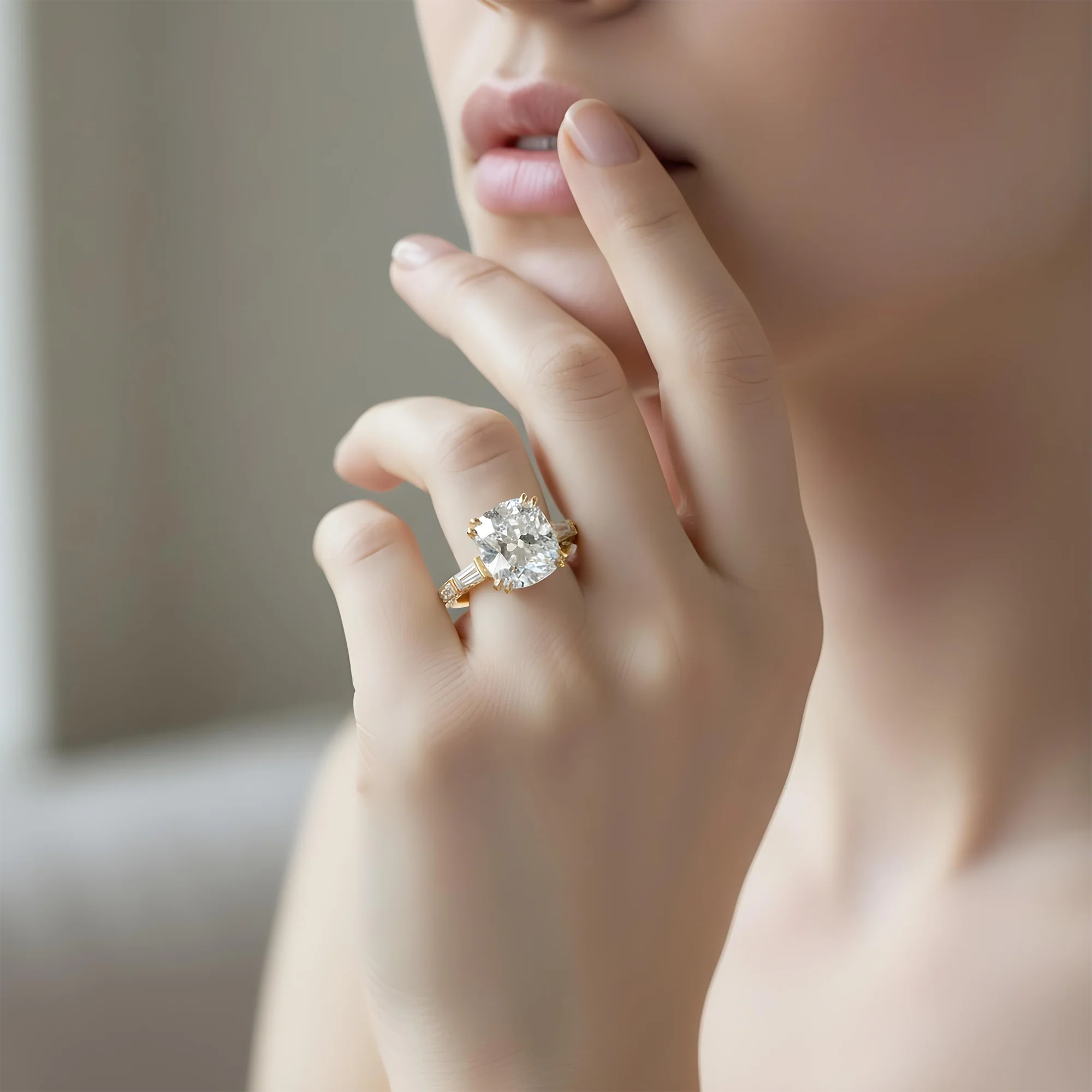 GIA 18K White Gold 5.83ct Cushion Cut Triple Diamond Engagement Ring 7.33ctw - Image 8