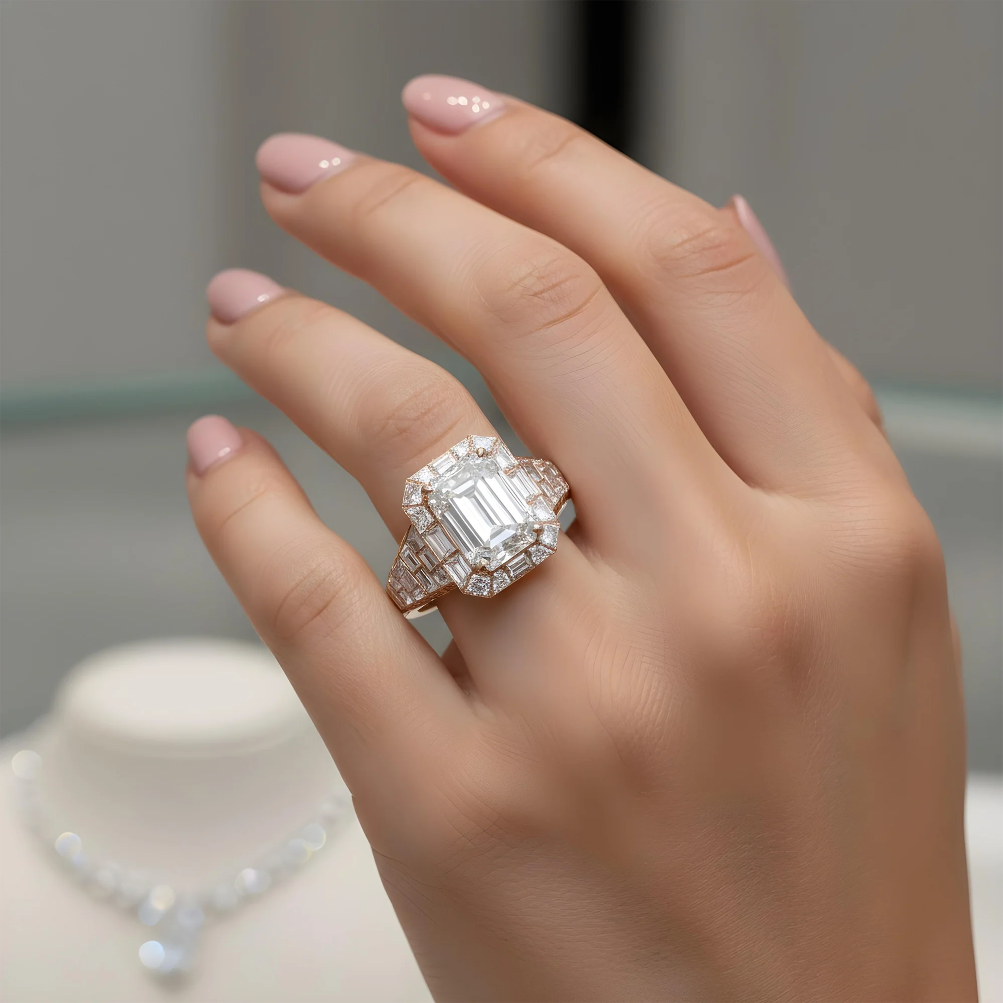 GIA 18K White Gold 5ct Emerald Chandelier Diamond Engagement Ring 17.88ctw - Image 10