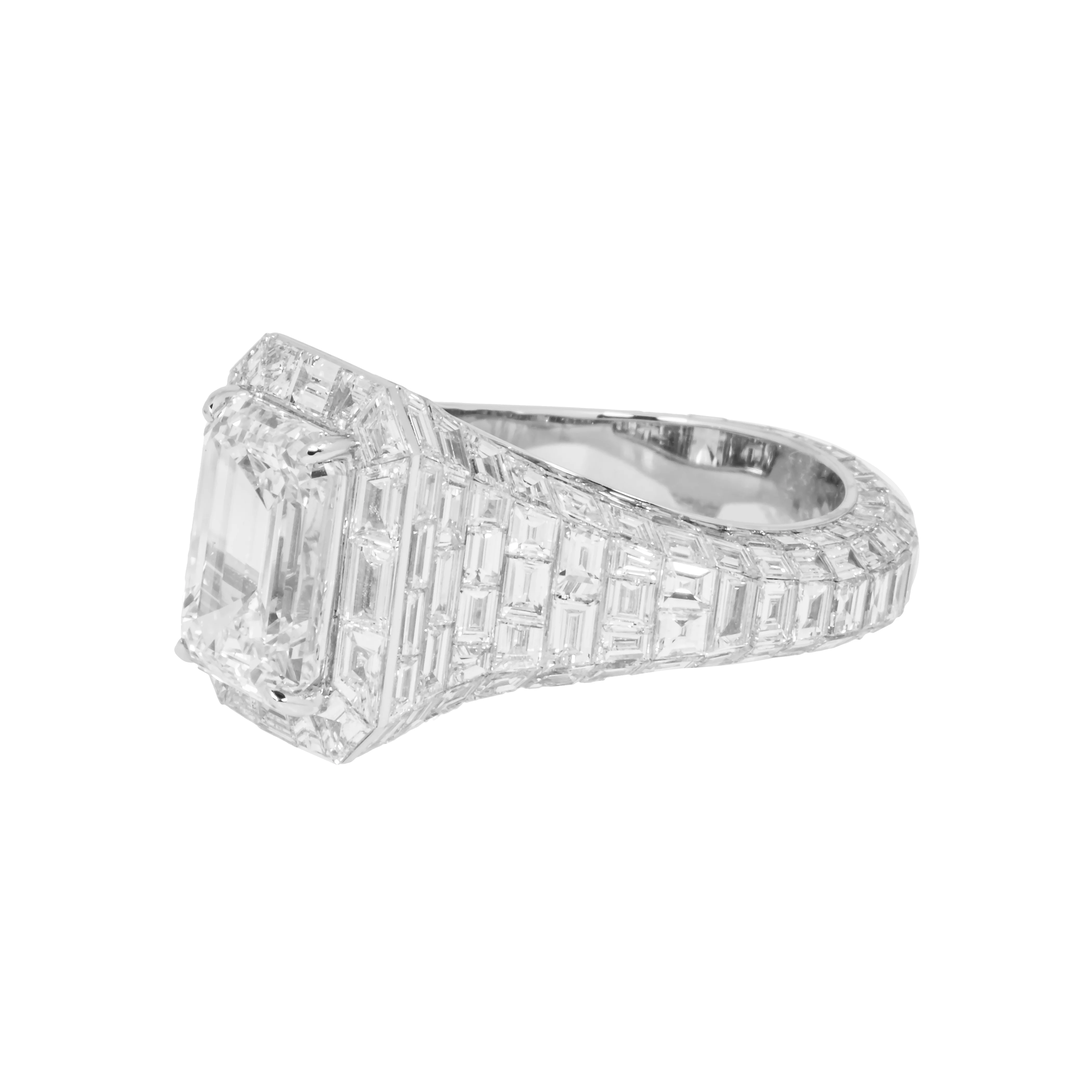 GIA 18K White Gold 5ct Emerald Chandelier Diamond Engagement Ring 17.88ctw - Image 4