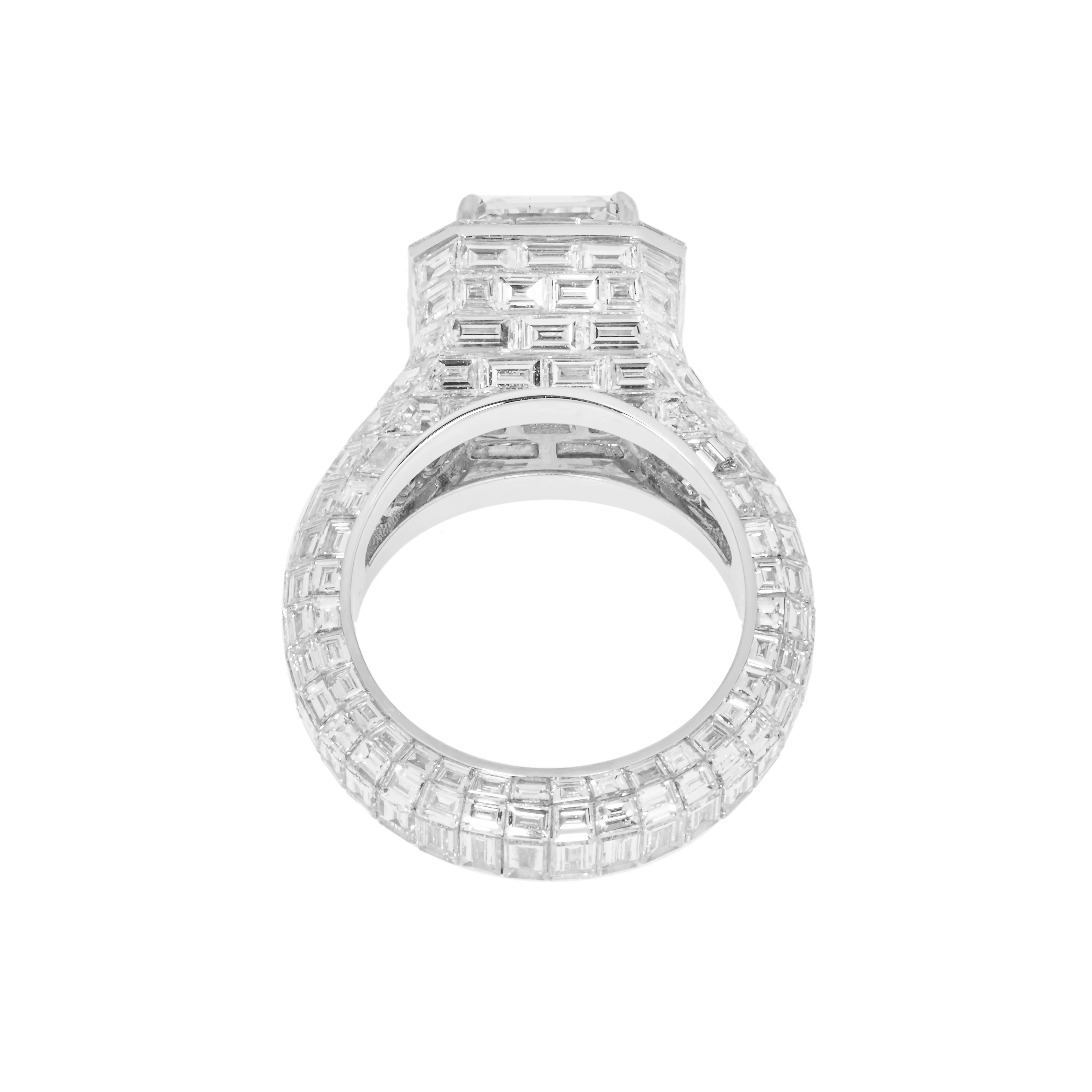 GIA 18K White Gold 5ct Emerald Chandelier Diamond Engagement Ring 17.88ctw - Image 5