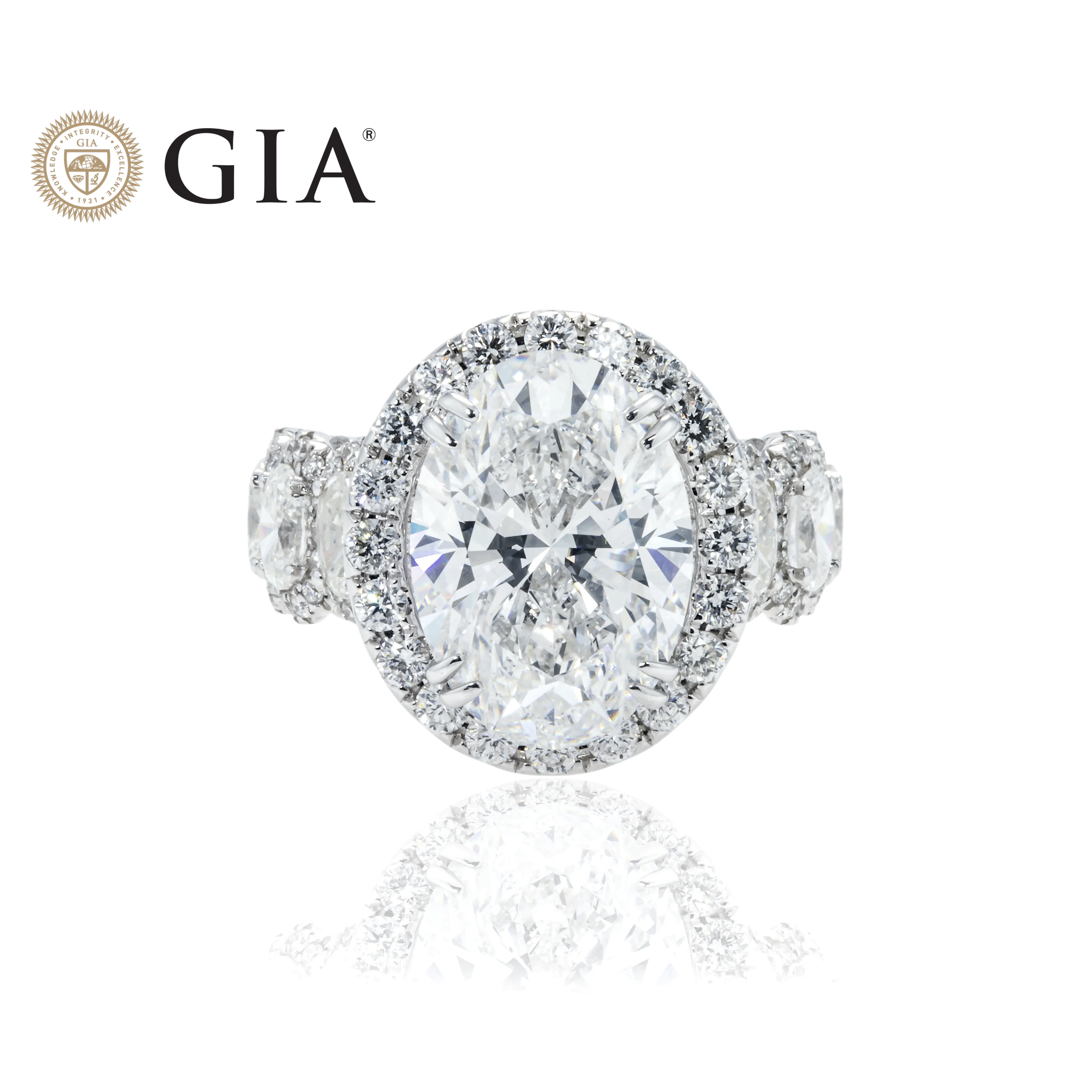 GIA 18K White Gold 7.03ct Oval Cut Diamond Engagement Ring 10.18ctw