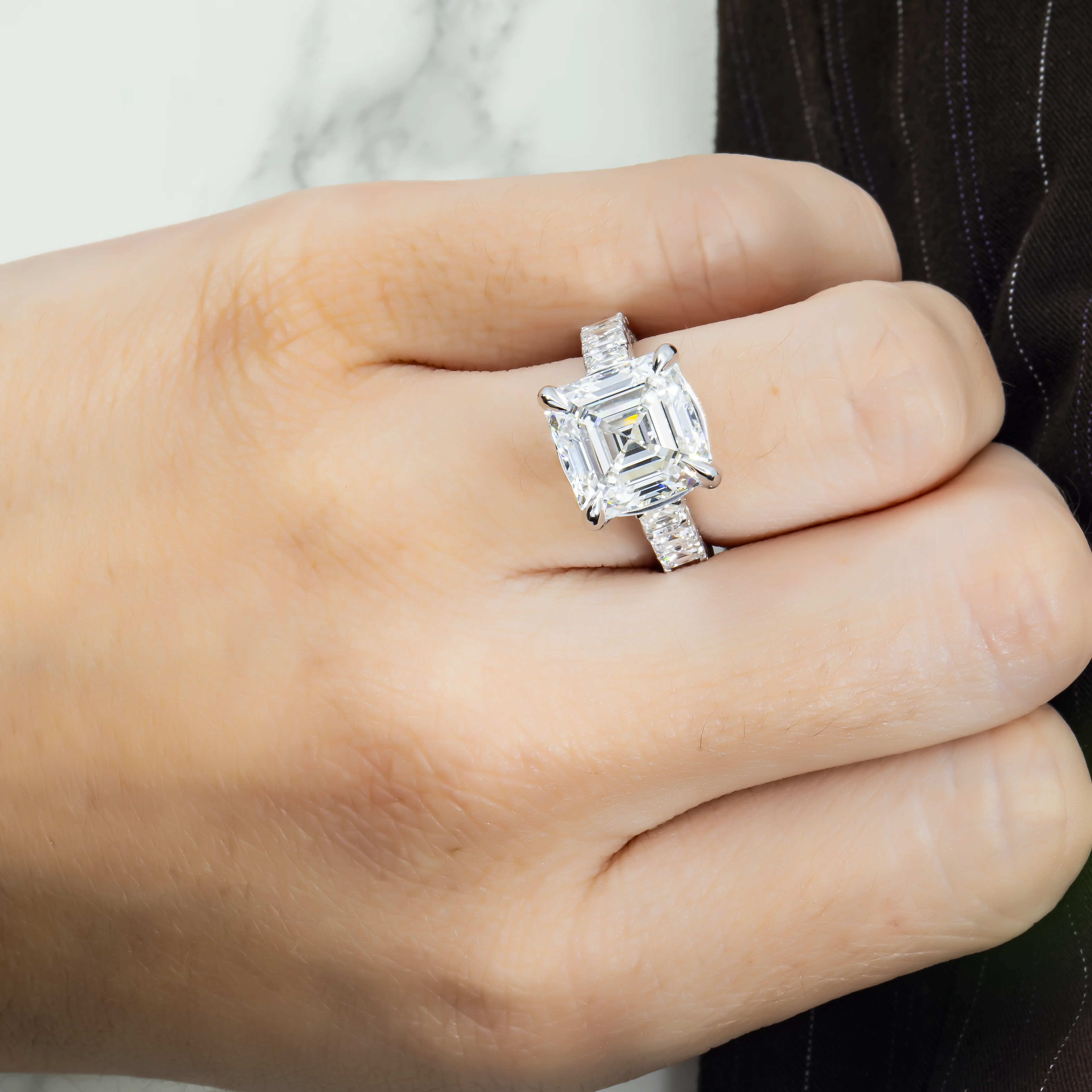 GIA 18K White Gold 7.38ct Asscher Cut Diamond Engagement Ring 11.13ctw - Image 3