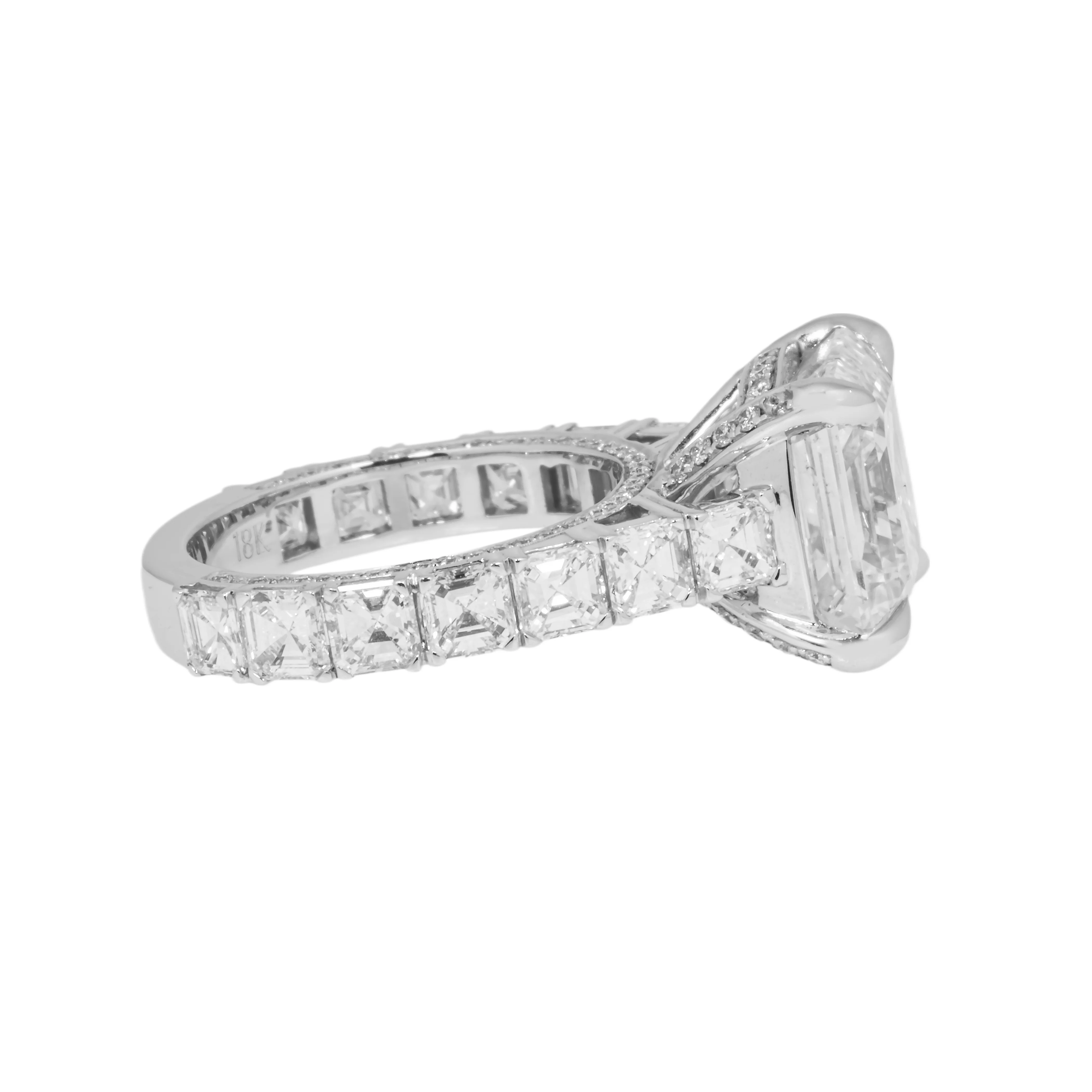 GIA 18K White Gold 7.38ct Asscher Cut Diamond Engagement Ring 11.13ctw - Image 6