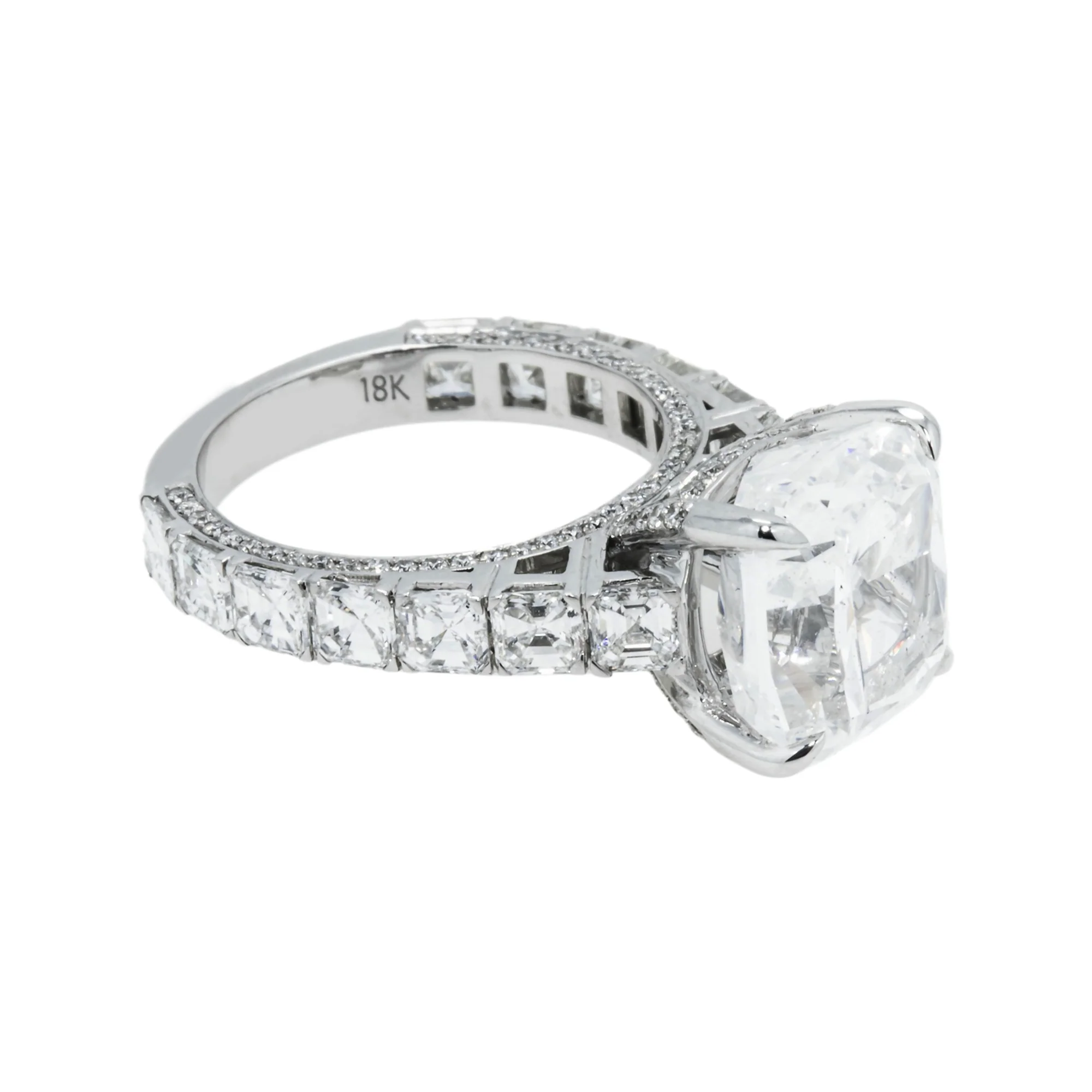 GIA 18K White Gold 7.54ct Cushion Cut Diamond Engagement Ring 11.04ctw - Image 4