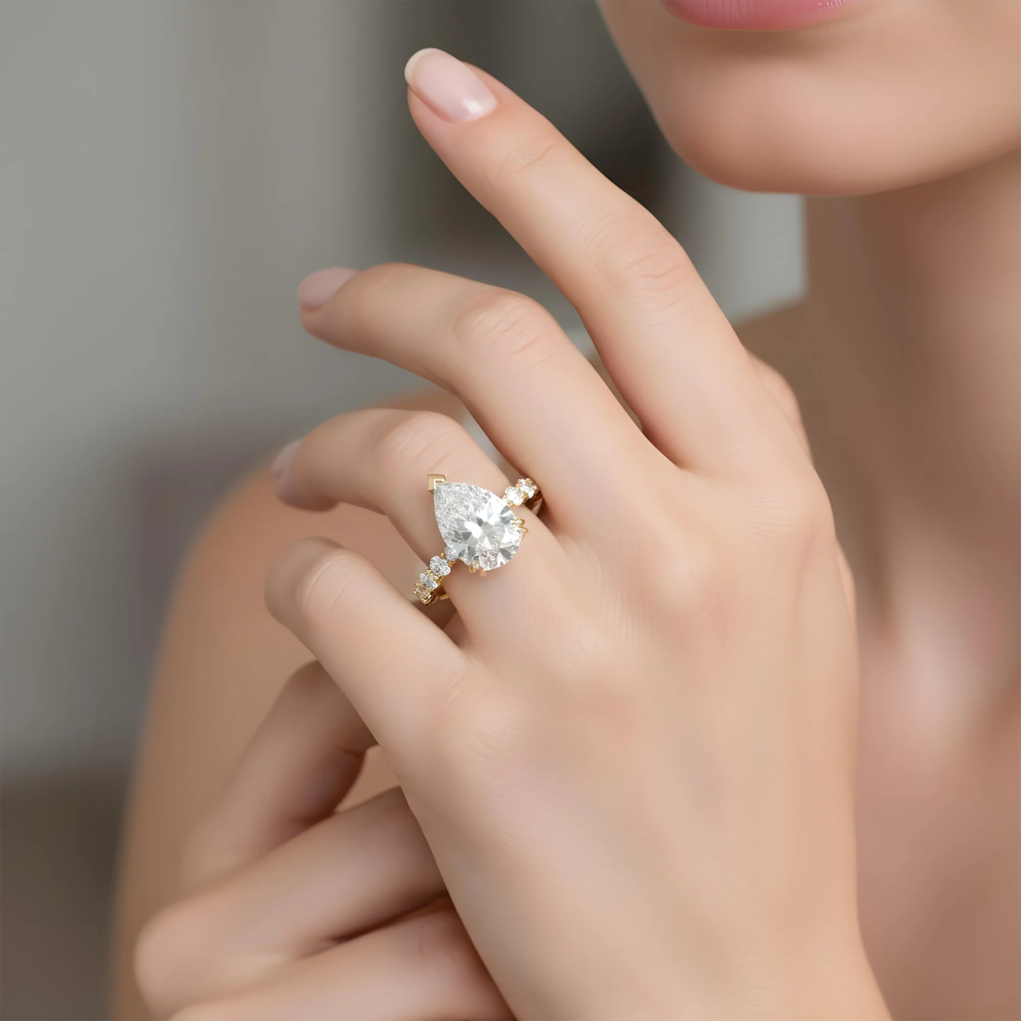 GIA 18K White Gold Pear Cut Diamond Engagement Ring 7.08ctw - Image 8