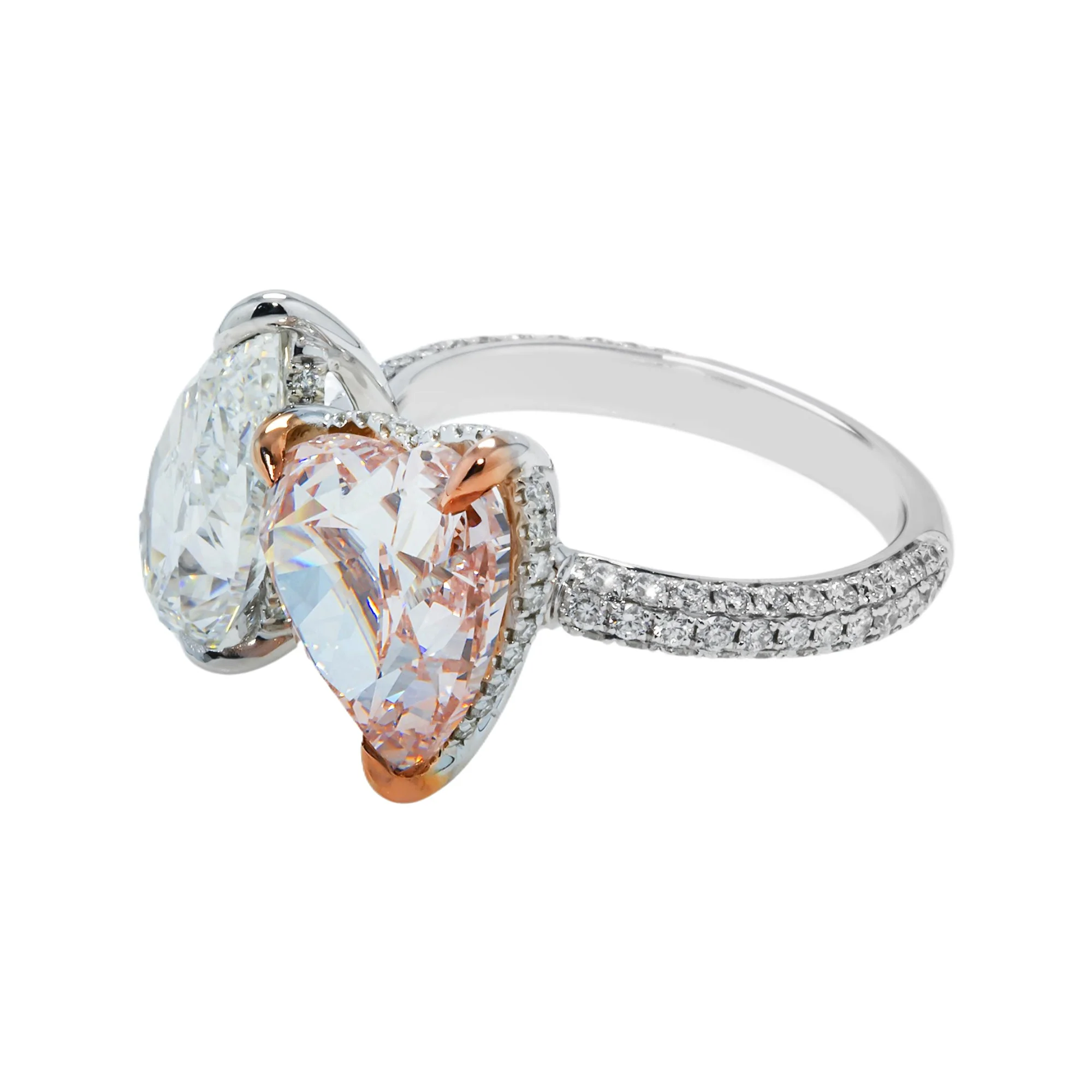 GIA 18K White Gold Pear & Fancy Pink Heart Double Diamond Toi et Moi Ring 9.30ctw - Image 8