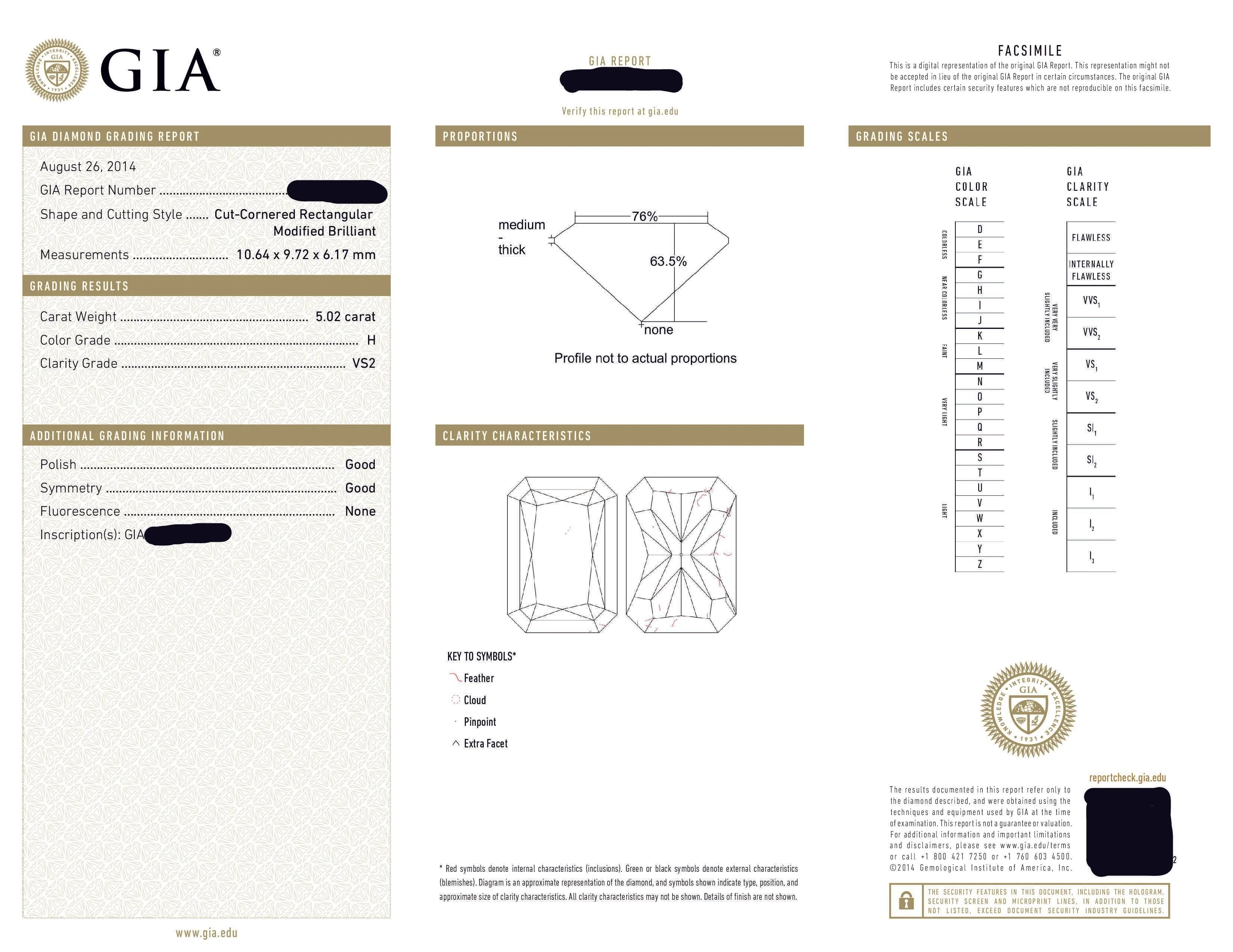 GIA 18K White Gold Square Radiant Cut Diamond Engagement Ring 6.47ctw - Image 2