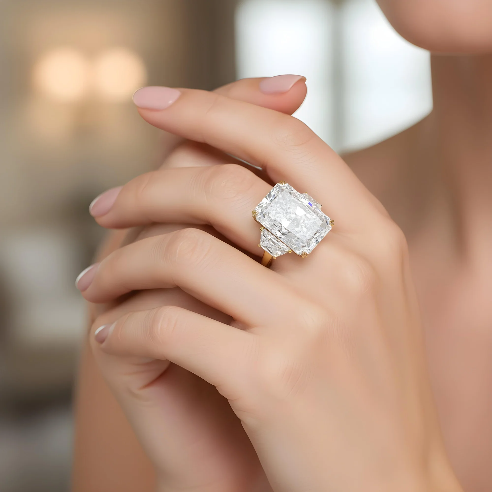 GIA 18K White Gold 20.01ct Radiant Cut Triple Diamond Engagement Ring 22.35ctw - Image 8