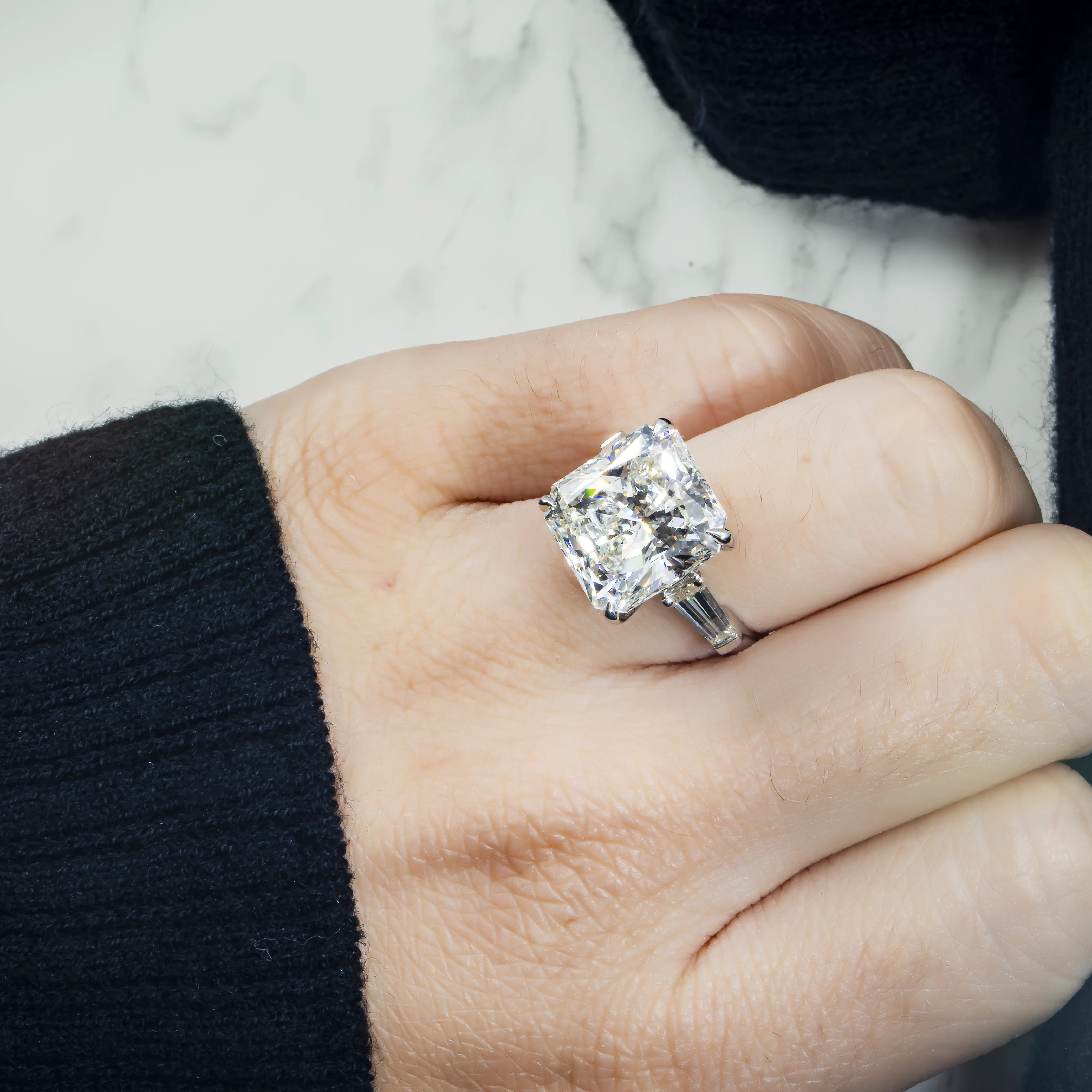 GIA Platinum 11ct Radiant Cut Triple Diamond Engagement Ring 12.08ctw - Image 3