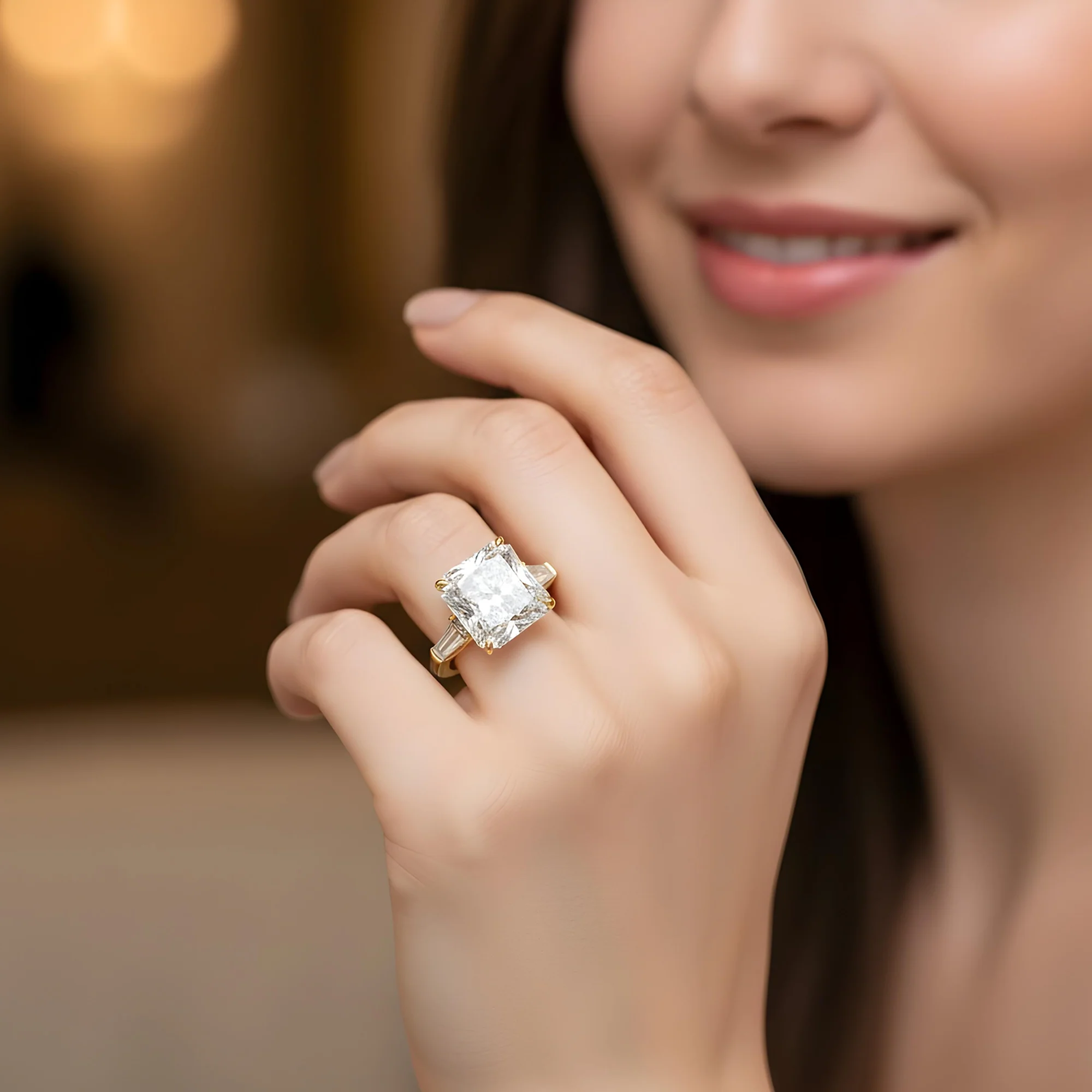 GIA Platinum 11ct Radiant Cut Triple Diamond Engagement Ring 12.08ctw - Image 8