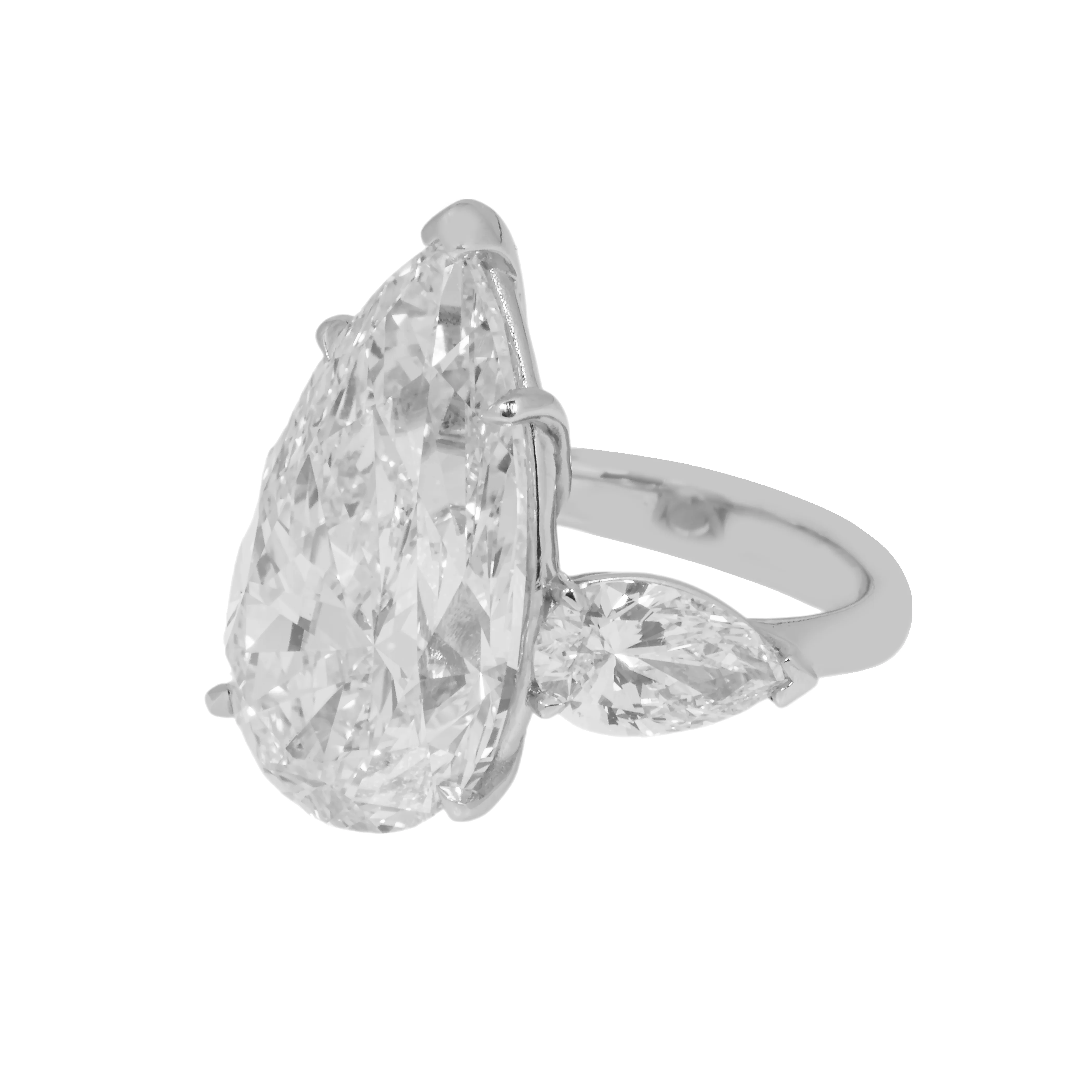 GIA Platinum 13.57ct Triple Pear Cut Diamond Engagement Ring 15.61ctw - Image 4