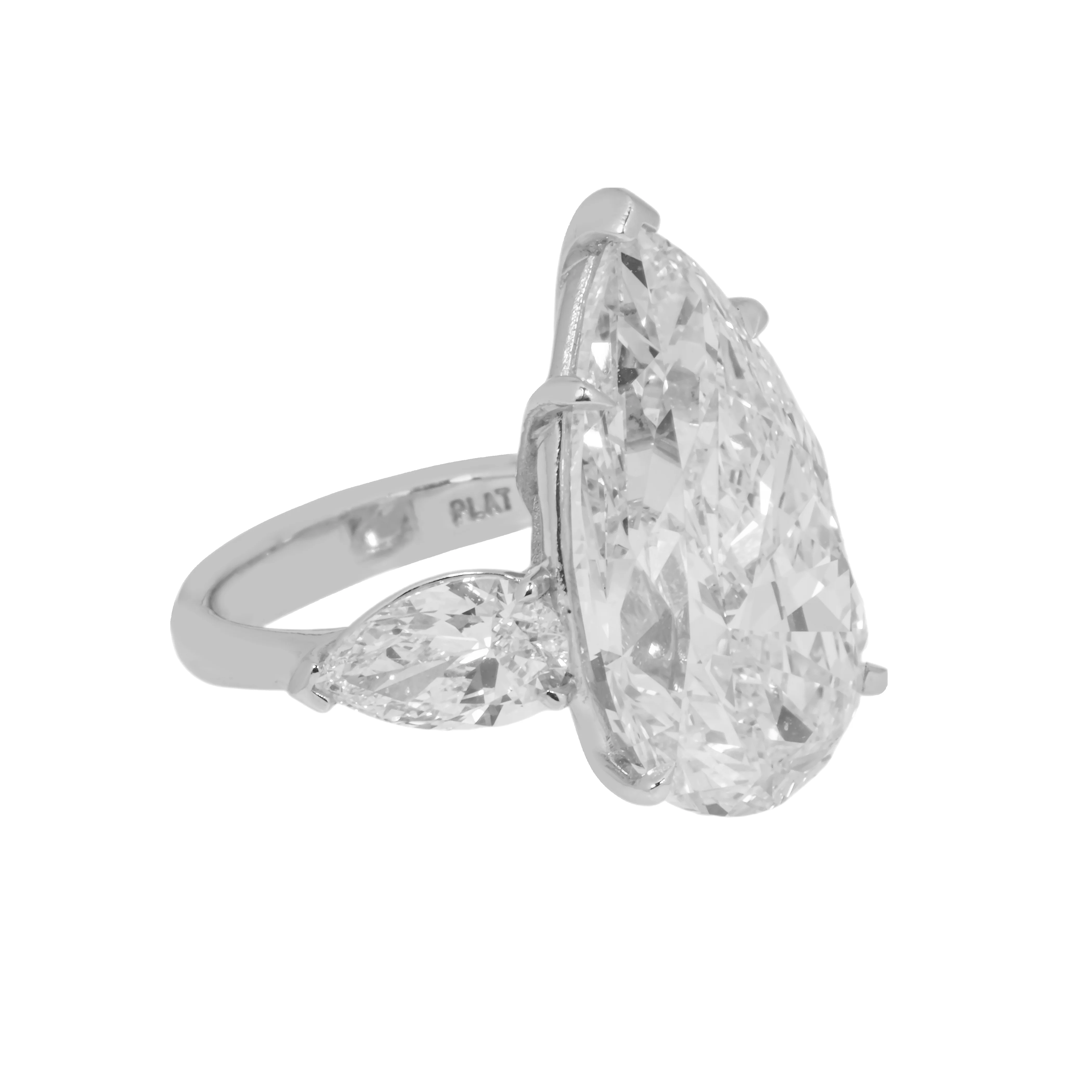 GIA Platinum 13.57ct Triple Pear Cut Diamond Engagement Ring 15.61ctw - Image 6