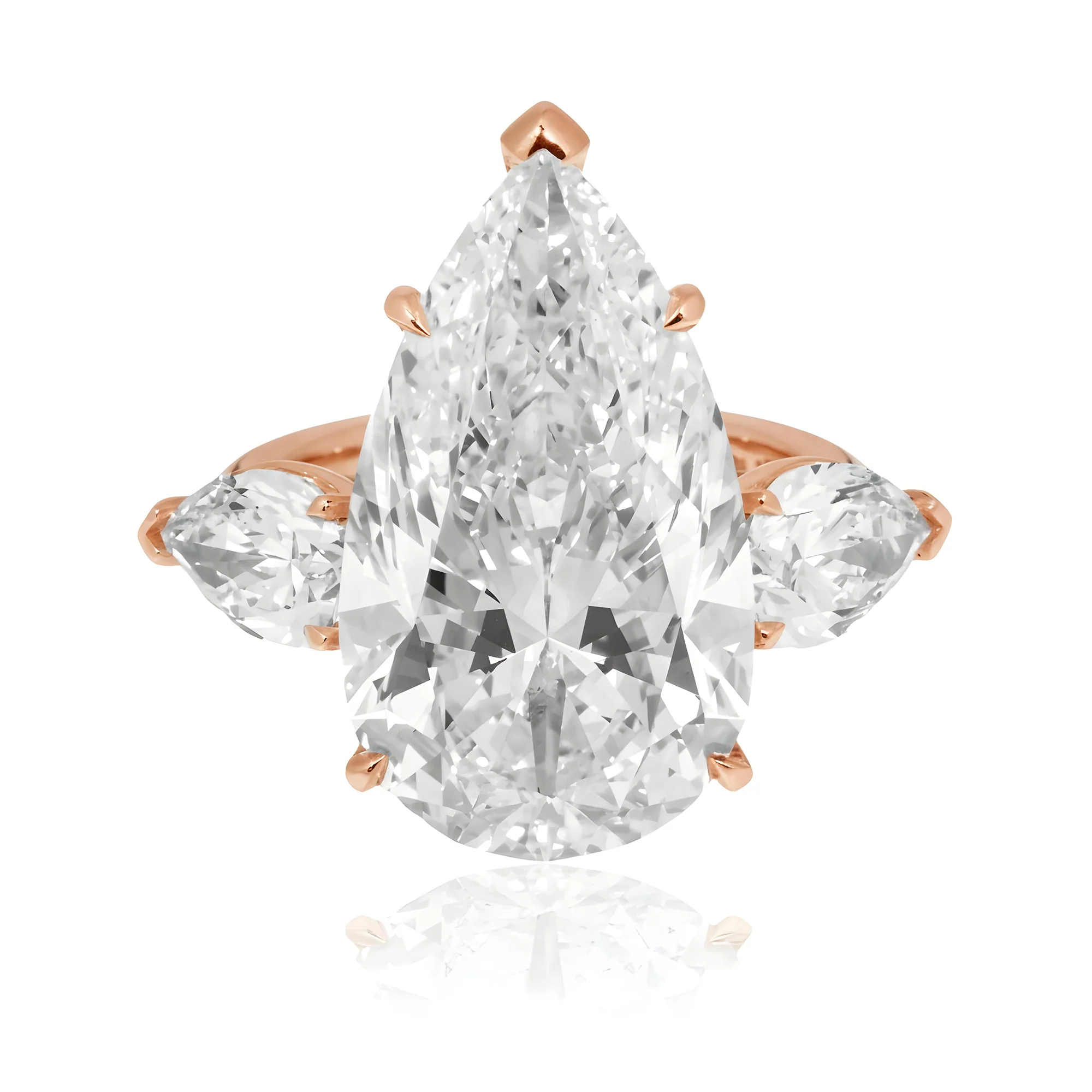 GIA Platinum 13.57ct Triple Pear Cut Diamond Engagement Ring 15.61ctw - Image 9