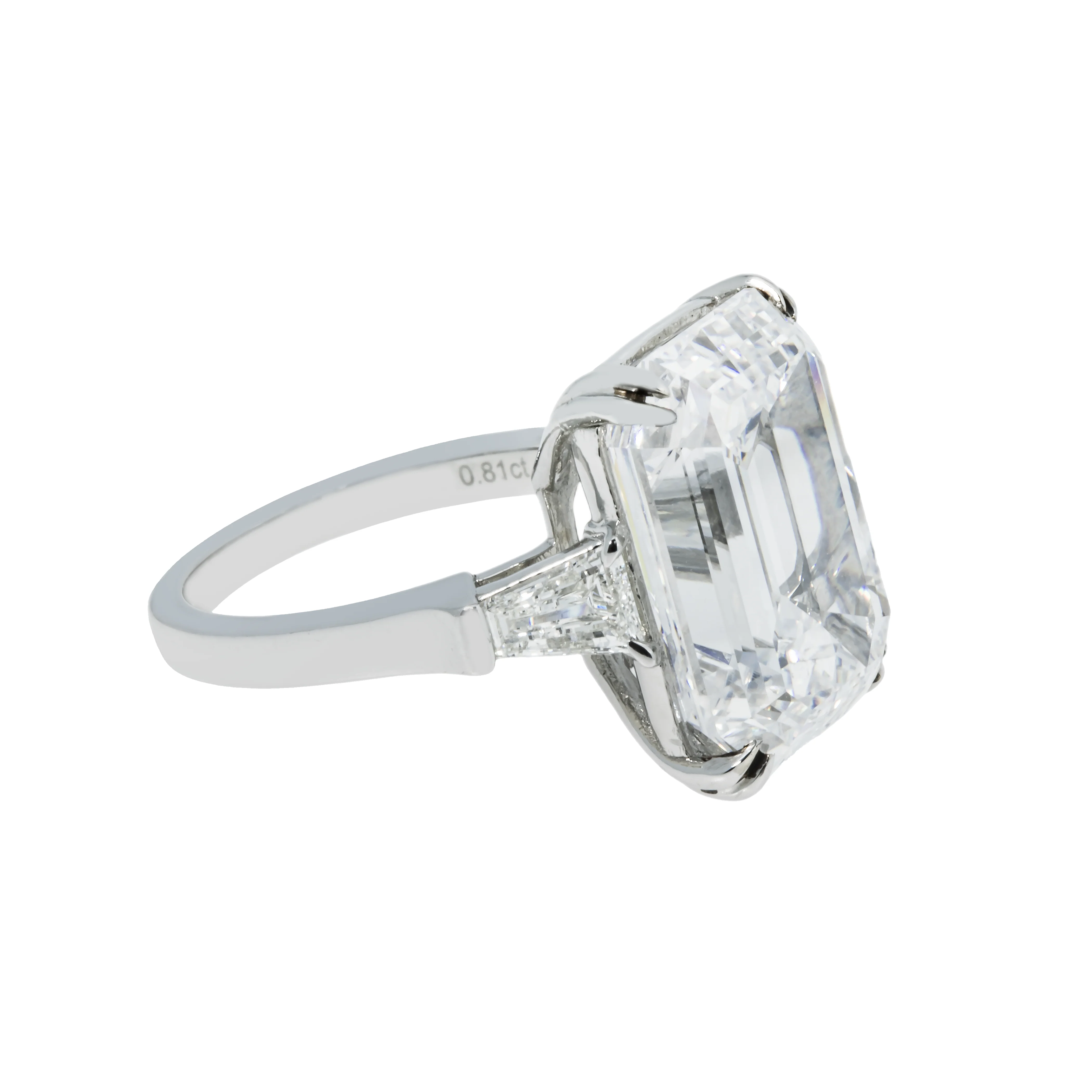 GIA Platinum 14.63ct Emerald Cut Triple Diamond Engagement Ring 15.42ctw - Image 4