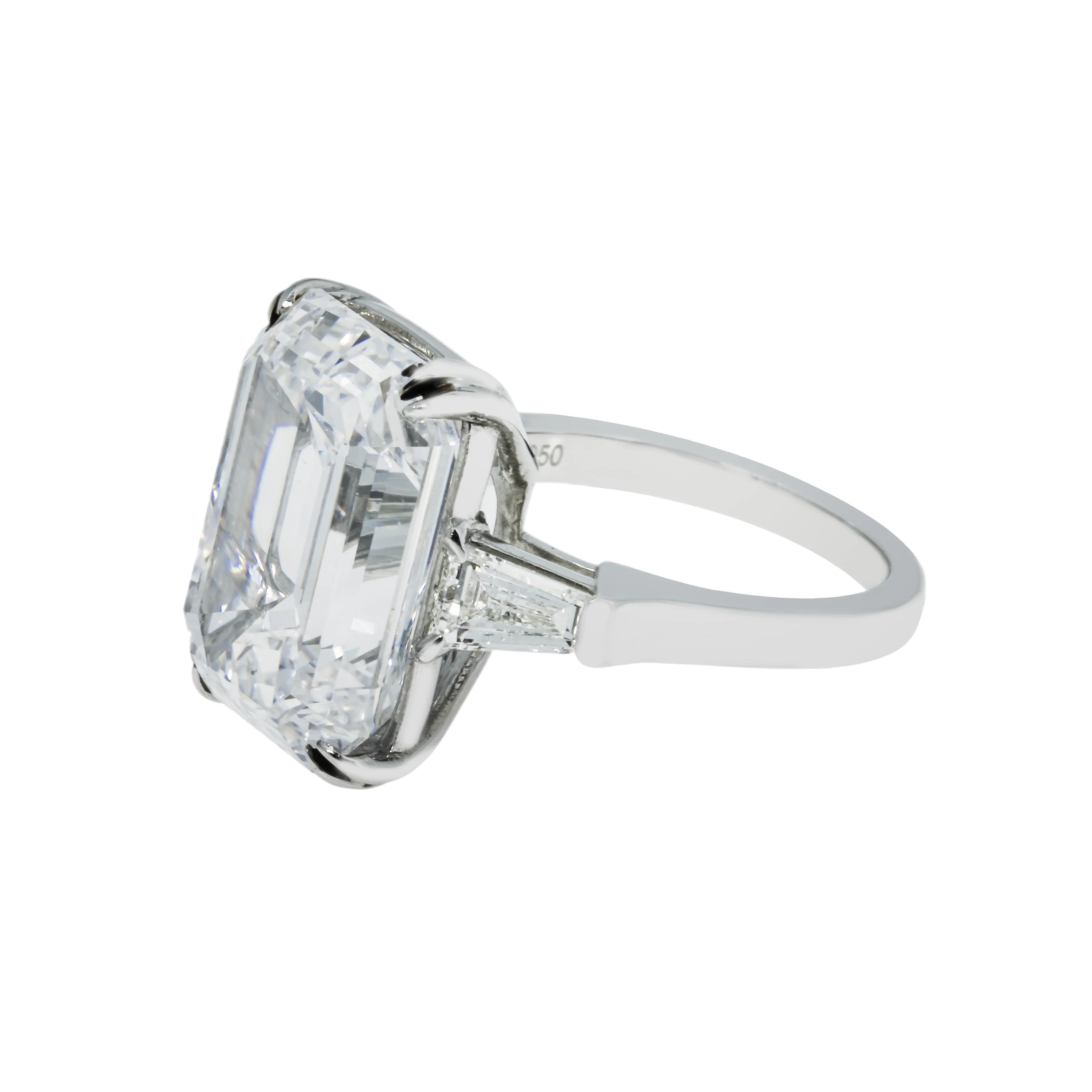 GIA Platinum 14.63ct Emerald Cut Triple Diamond Engagement Ring 15.42ctw - Image 5