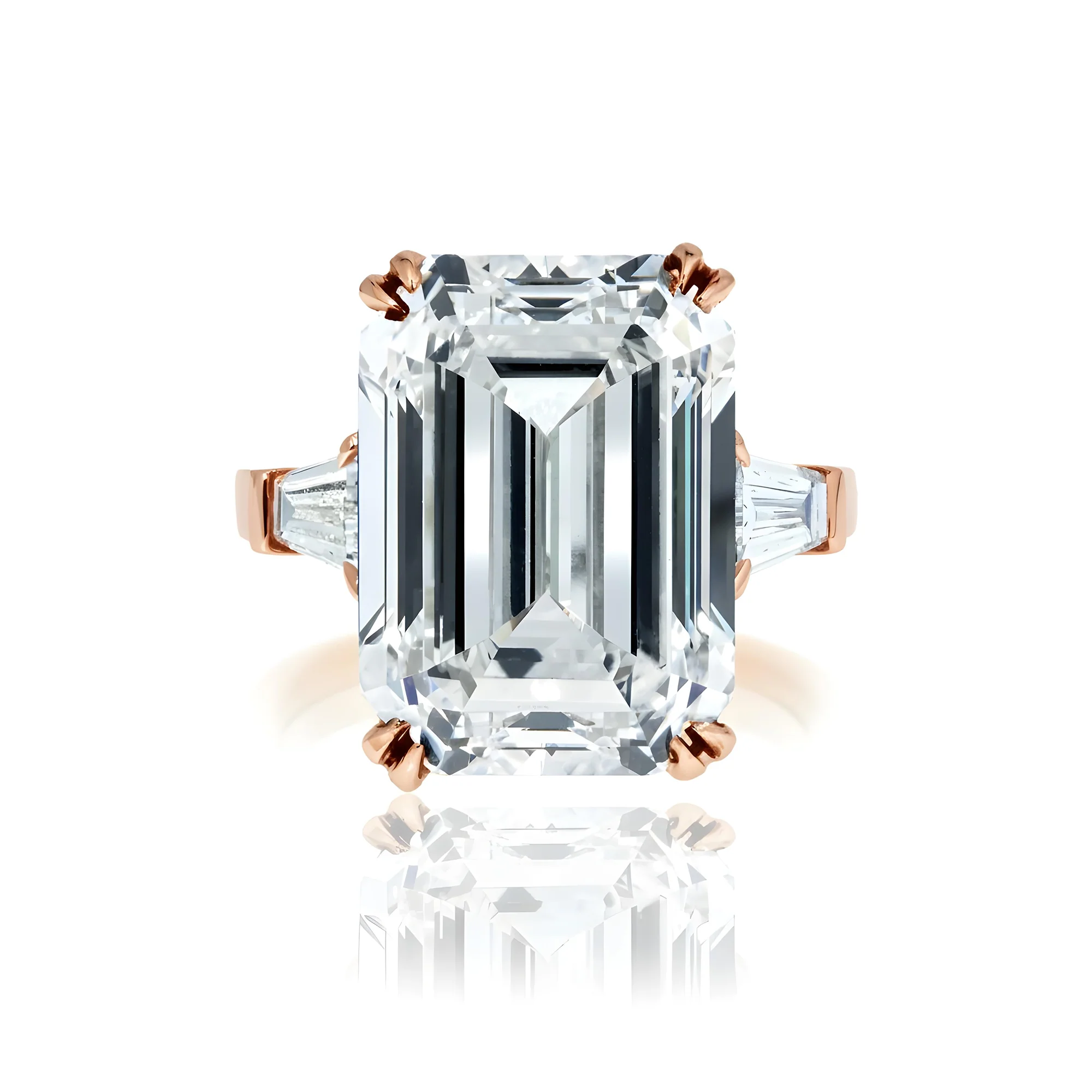 GIA Platinum 14.63ct Emerald Cut Triple Diamond Engagement Ring 15.42ctw - Image 9