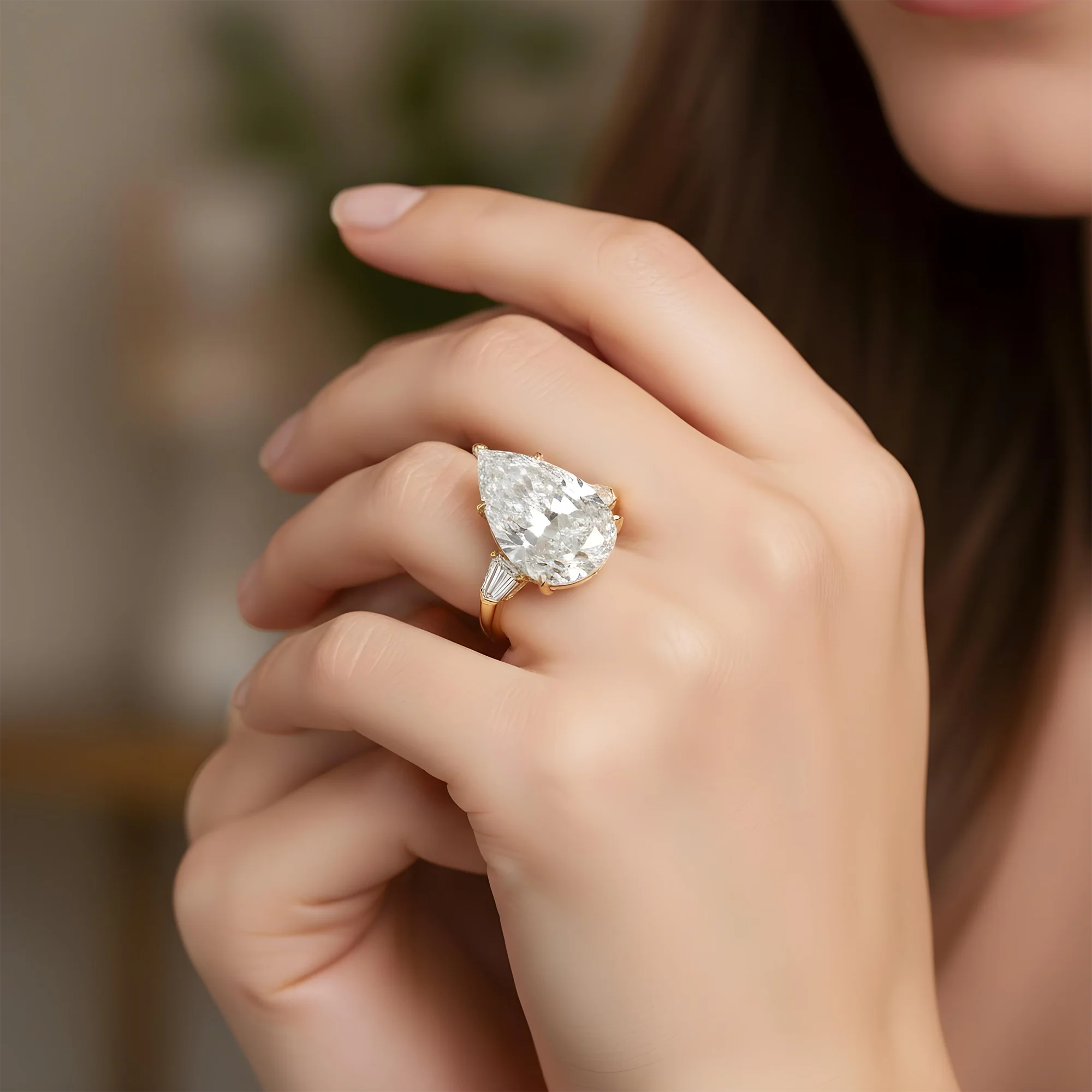 GIA Platinum 14.03ct Pear Cut Triple Diamond Engagement Ring 14.97ctw - Image 11