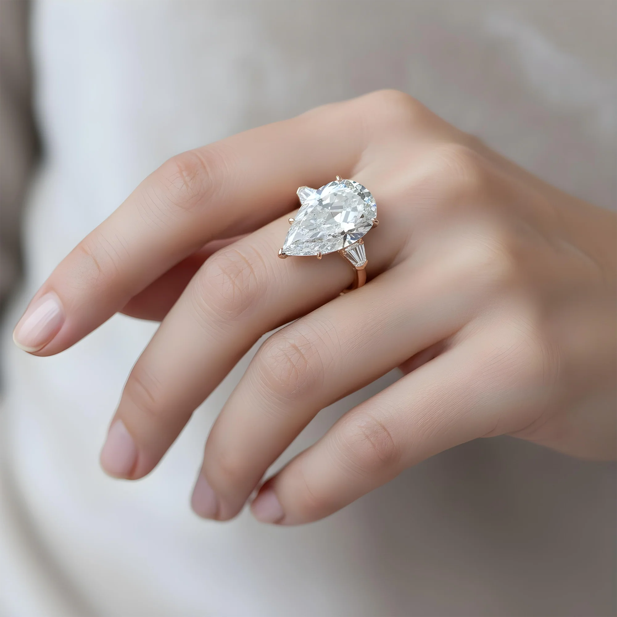 GIA Platinum 14.03ct Pear Cut Triple Diamond Engagement Ring 14.97ctw - Image 13