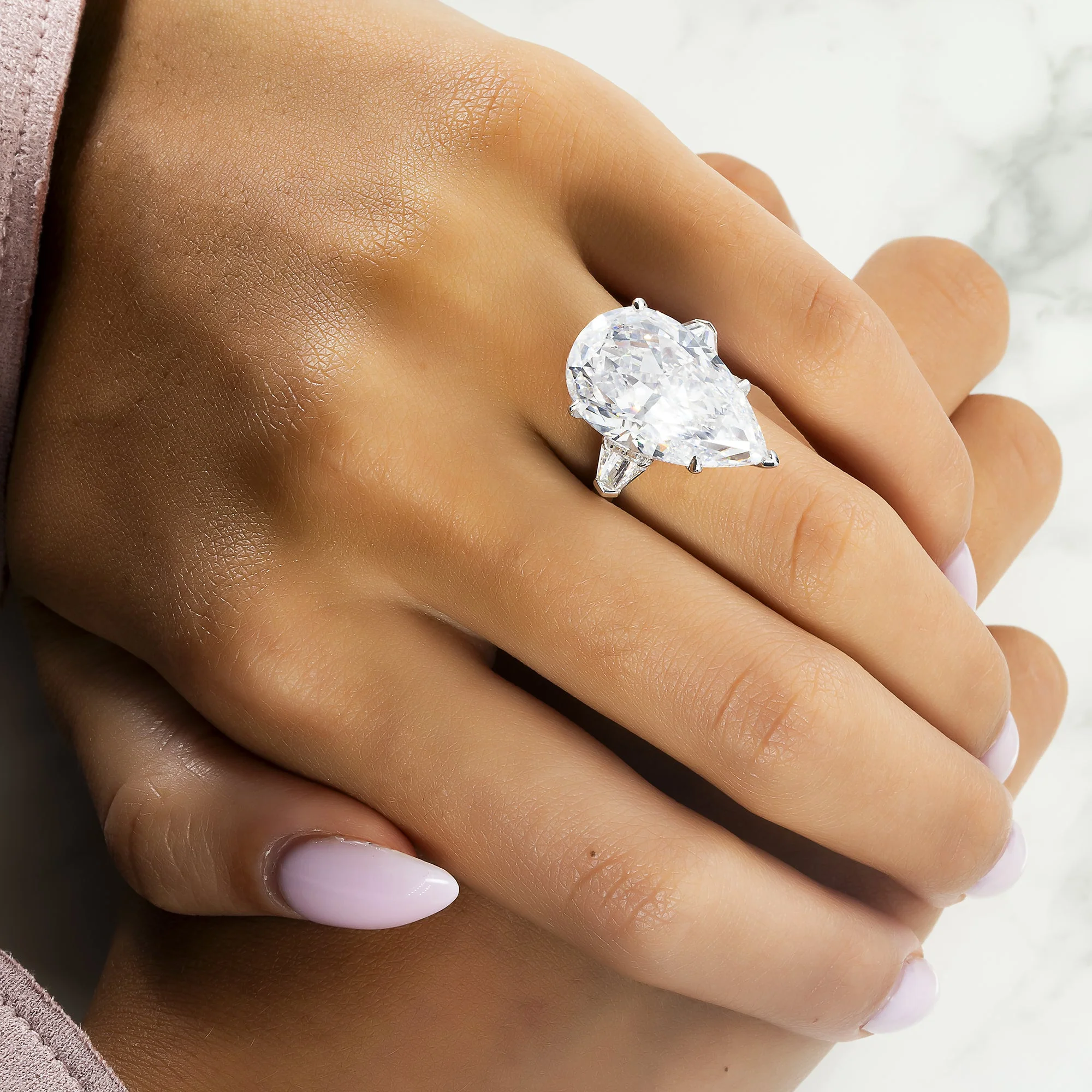 GIA Platinum 14.03ct Pear Cut Triple Diamond Engagement Ring 14.97ctw - Image 3