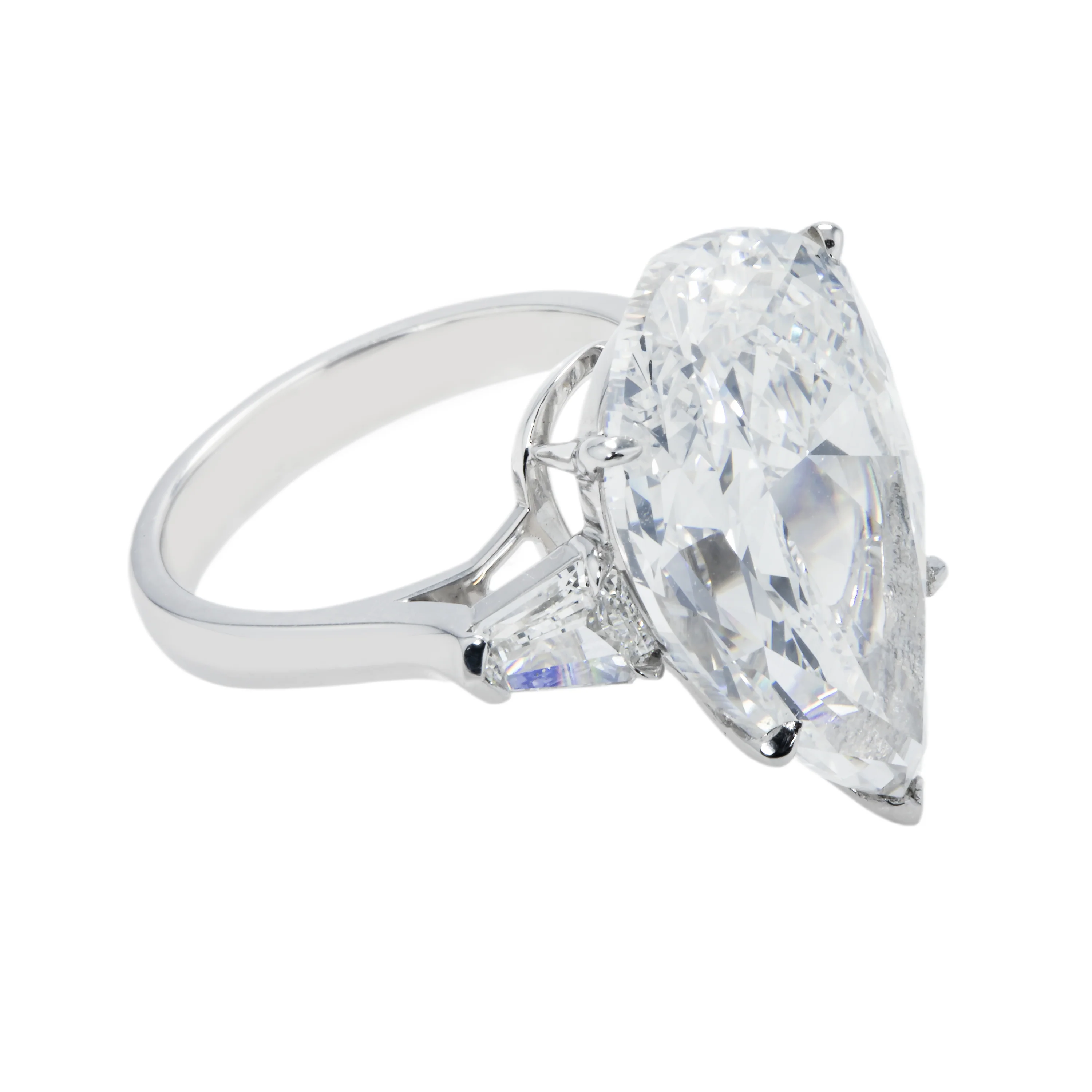 GIA Platinum 14.03ct Pear Cut Triple Diamond Engagement Ring 14.97ctw - Image 4