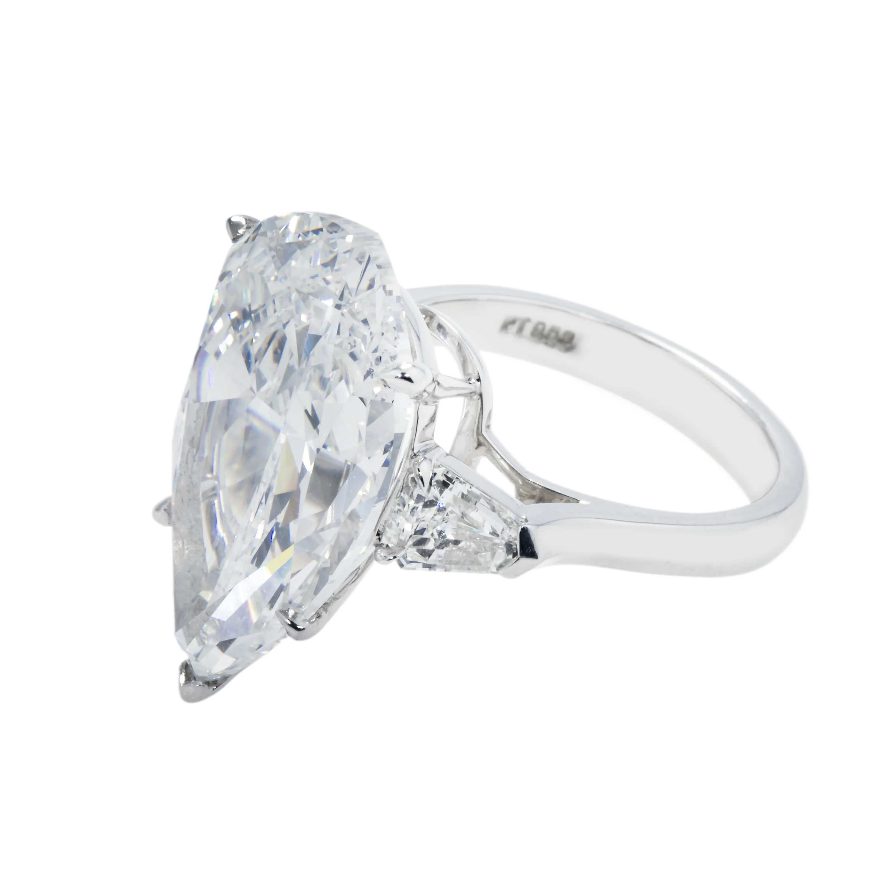 GIA Platinum 14.03ct Pear Cut Triple Diamond Engagement Ring 14.97ctw - Image 6