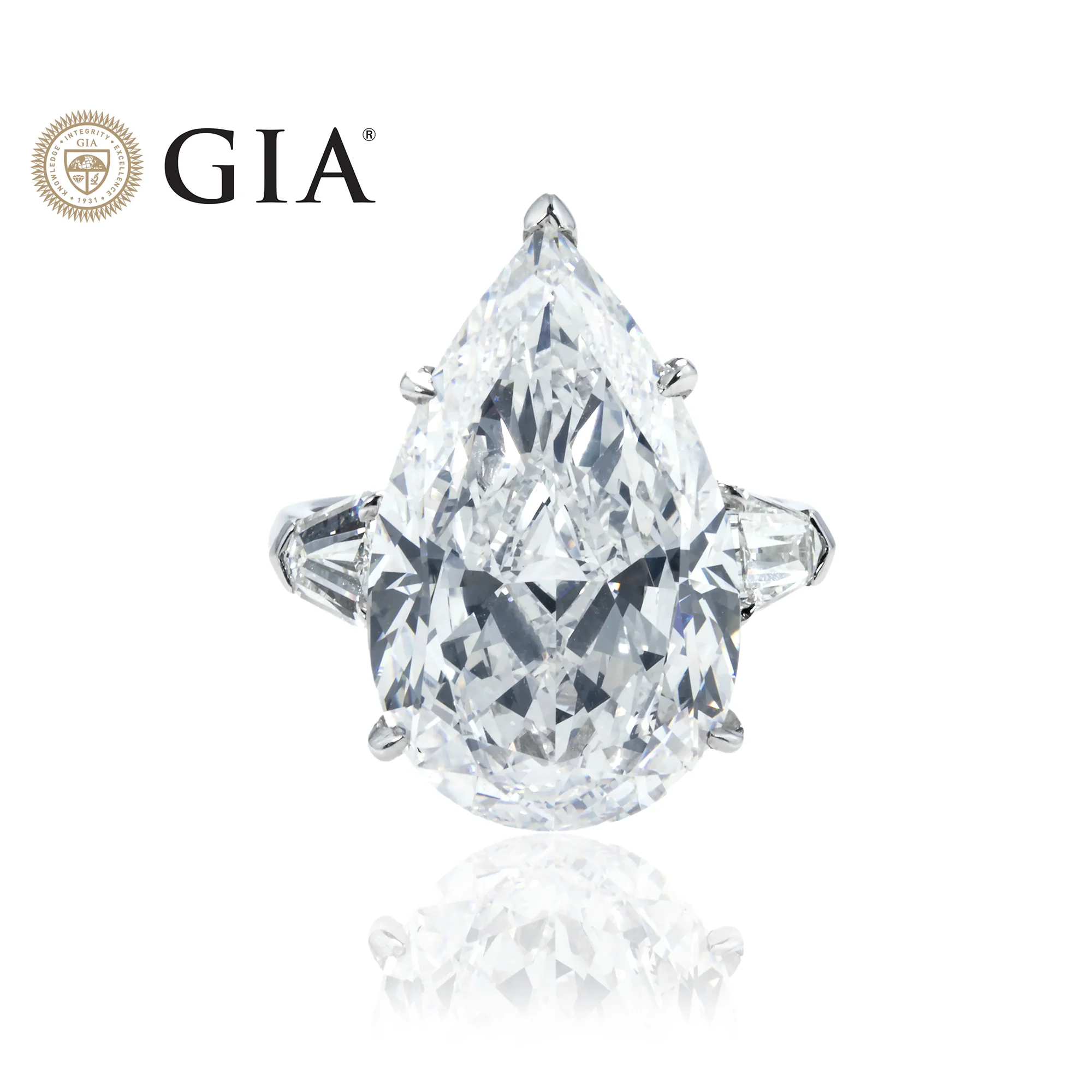 GIA Platinum 14.03ct Pear Cut Triple Diamond Engagement Ring 14.97ctw - Image 7