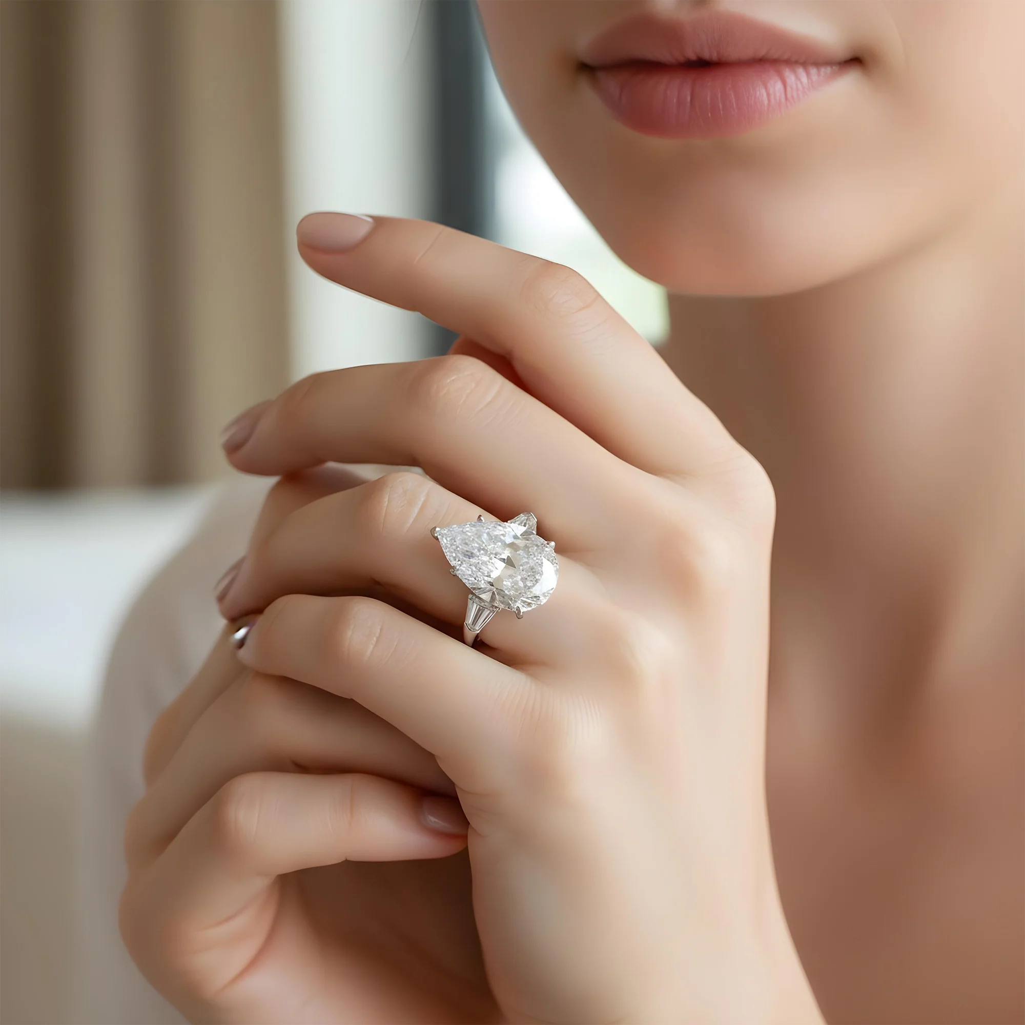 GIA Platinum 14.03ct Pear Cut Triple Diamond Engagement Ring 14.97ctw - Image 8