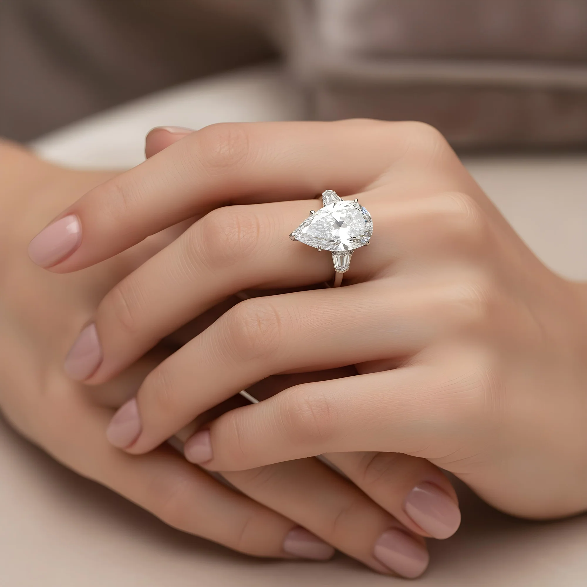 GIA Platinum 14.03ct Pear Cut Triple Diamond Engagement Ring 14.97ctw - Image 9