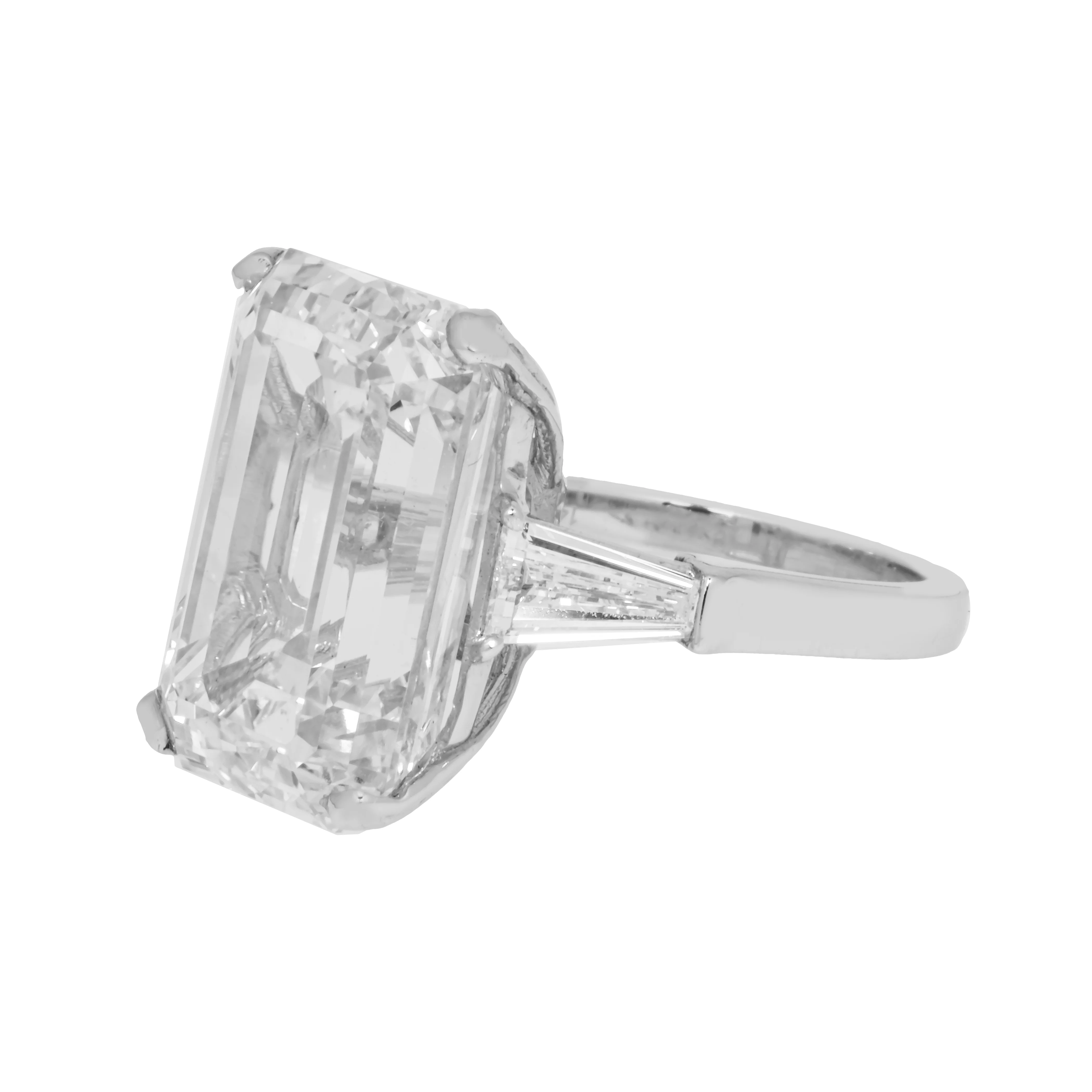 GIA Platinum 18.32ct Emerald Cut Triple Diamond Engagement Ring 19.40ctw - Image 4