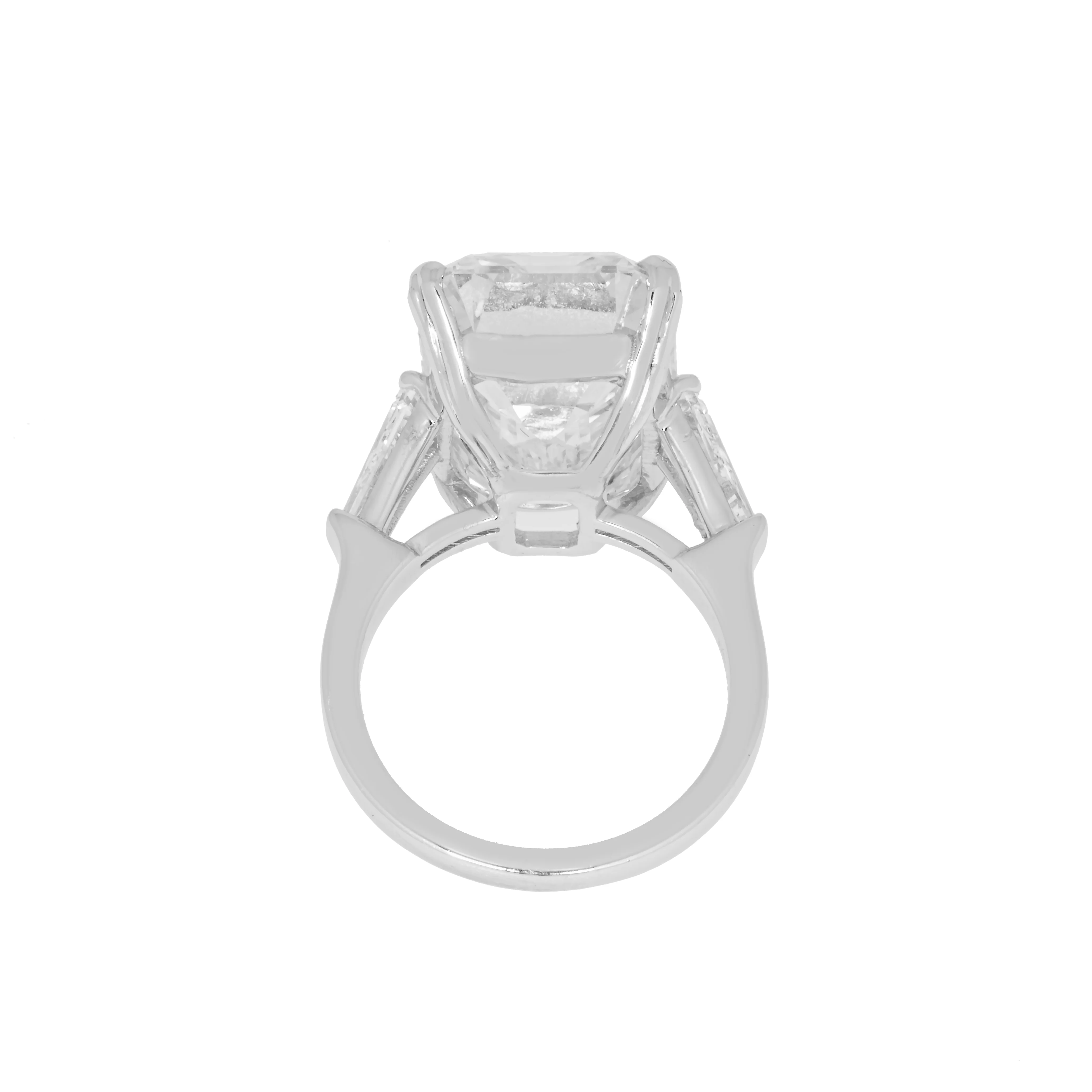 GIA Platinum 18.32ct Emerald Cut Triple Diamond Engagement Ring 19.40ctw - Image 5