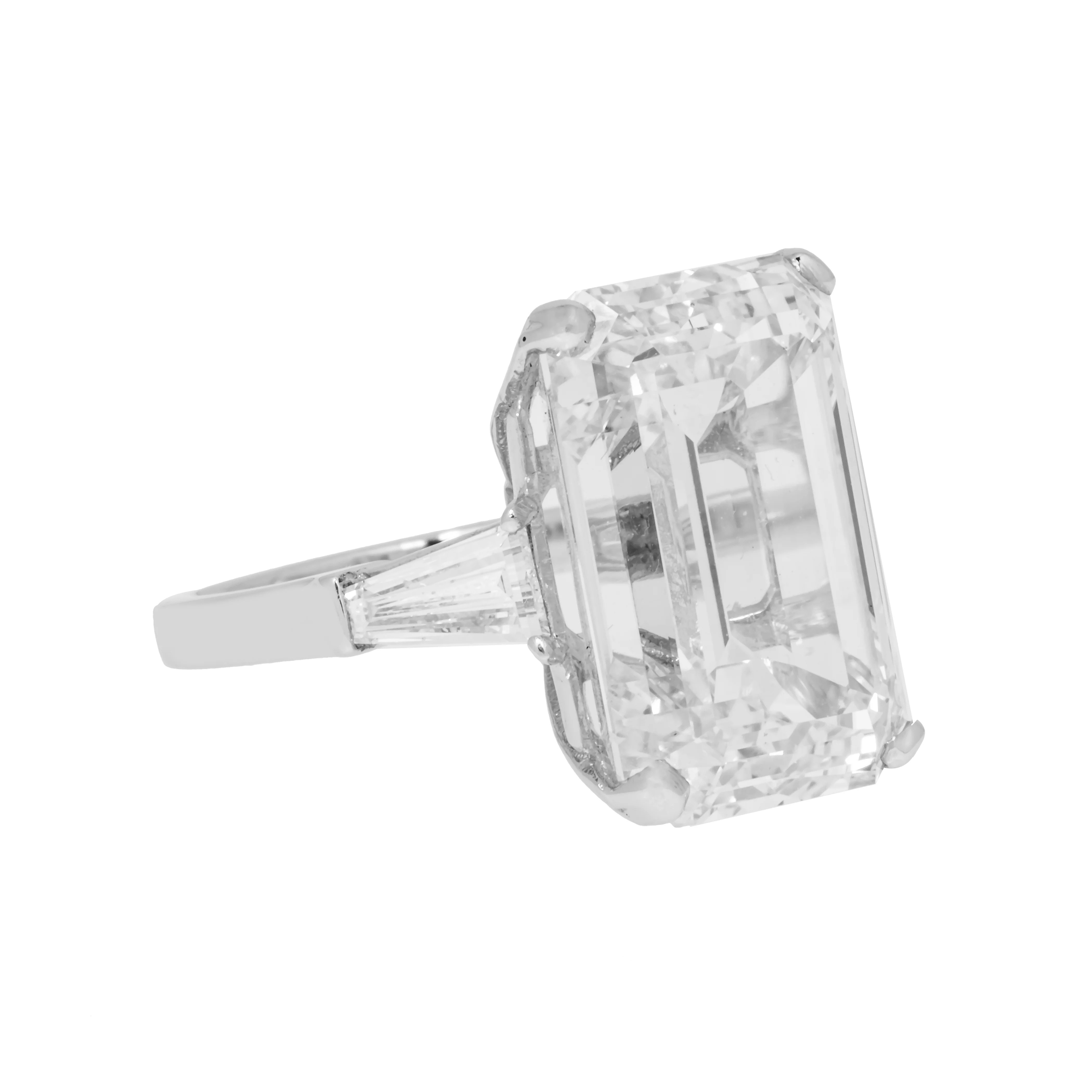 GIA Platinum 18.32ct Emerald Cut Triple Diamond Engagement Ring 19.40ctw - Image 6