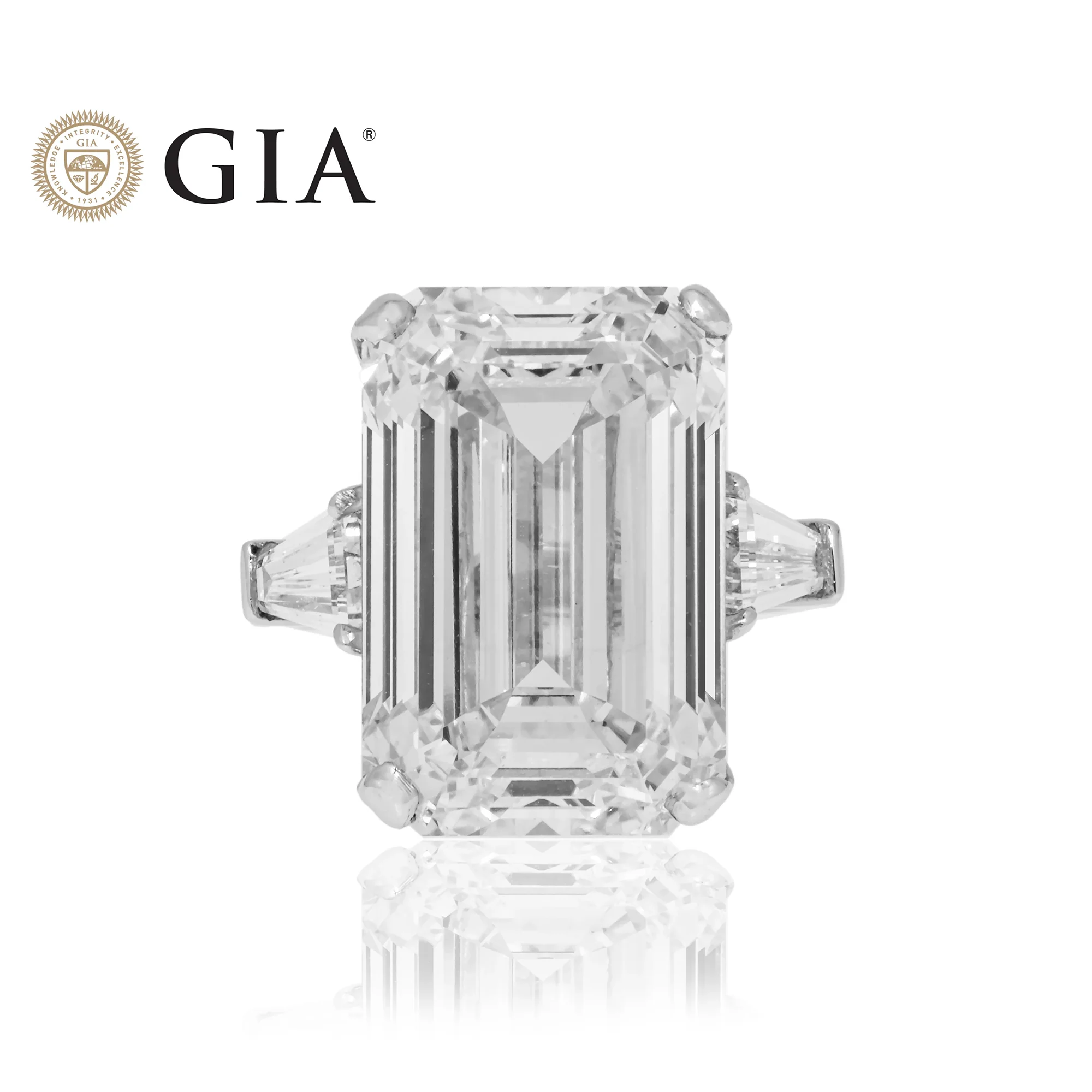 GIA Platinum 18.32ct Emerald Cut Triple Diamond Engagement Ring 19.40ctw - Image 7