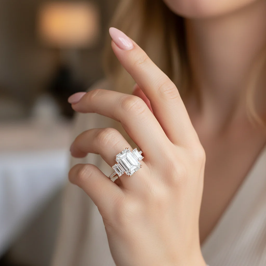 GIA Platinum 18ct Triple Emerald Cut Diamond Engagement Ring 24.42ctw - Image 13