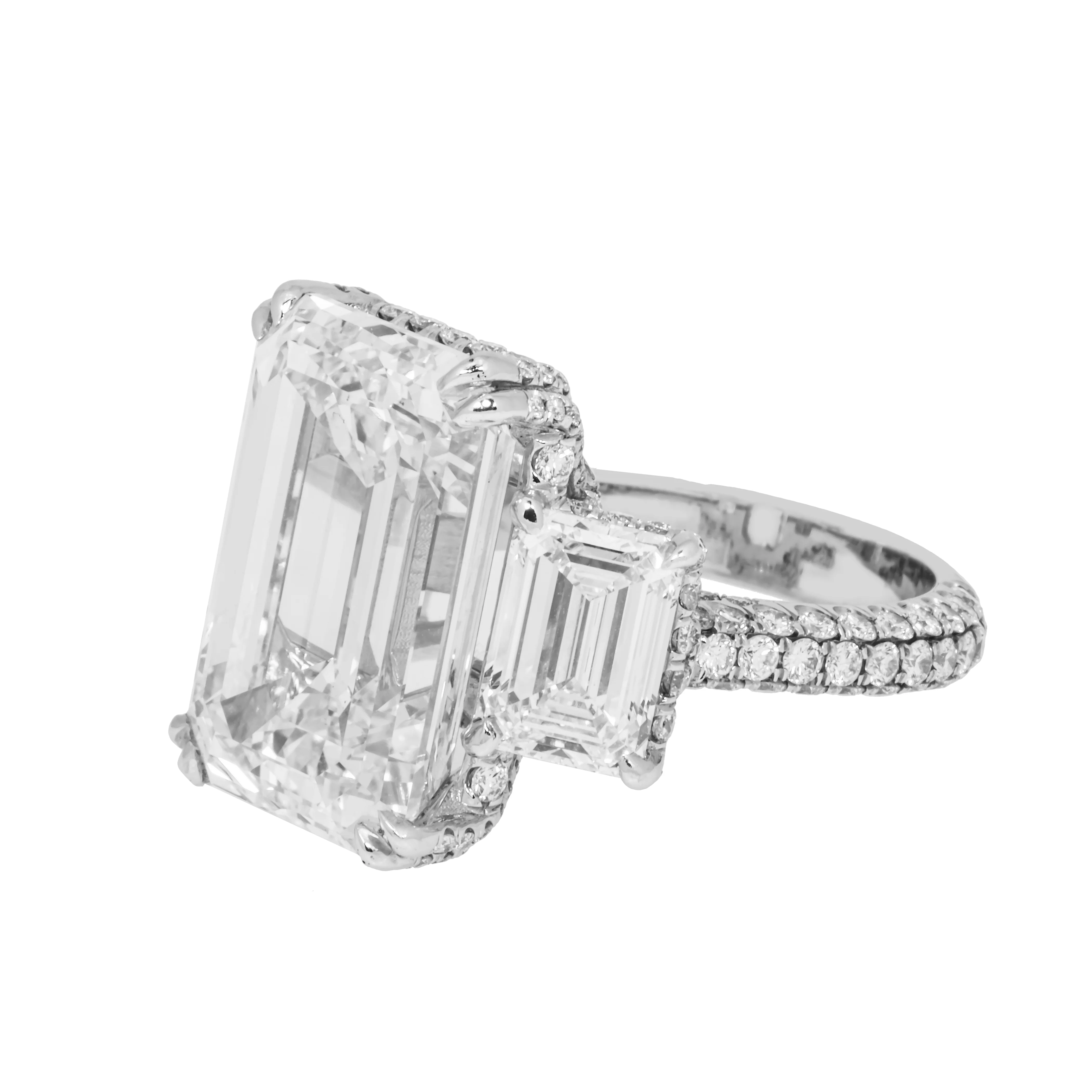 GIA Platinum 18ct Triple Emerald Cut Diamond Engagement Ring 24.42ctw - Image 5
