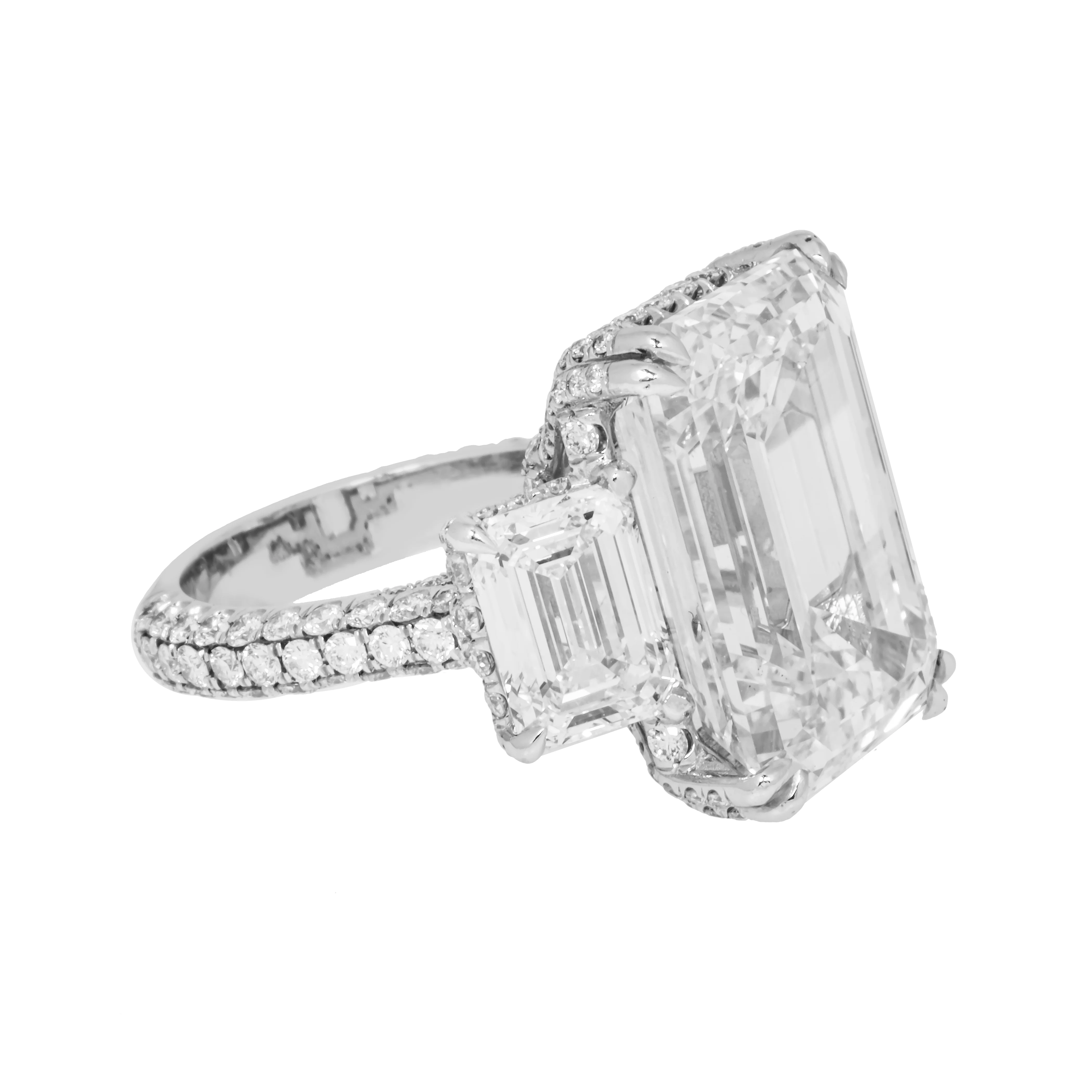 GIA Platinum 18ct Triple Emerald Cut Diamond Engagement Ring 24.42ctw - Image 6
