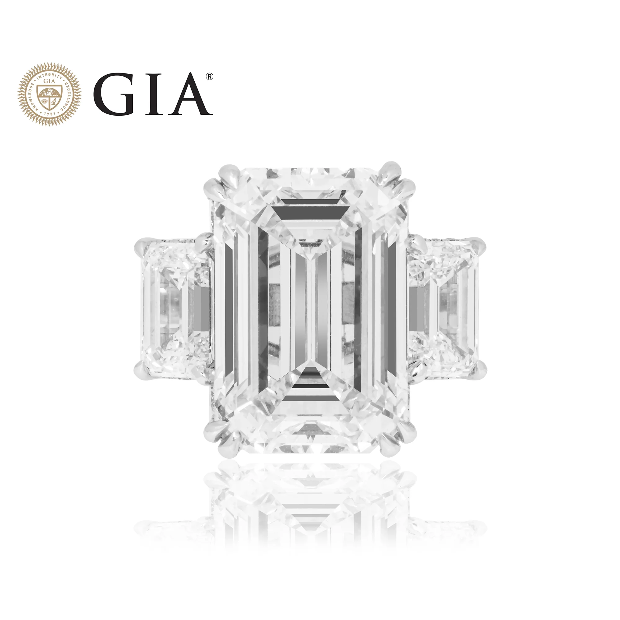 GIA Platinum 18ct Triple Emerald Cut Diamond Engagement Ring 24.42ctw - Image 7
