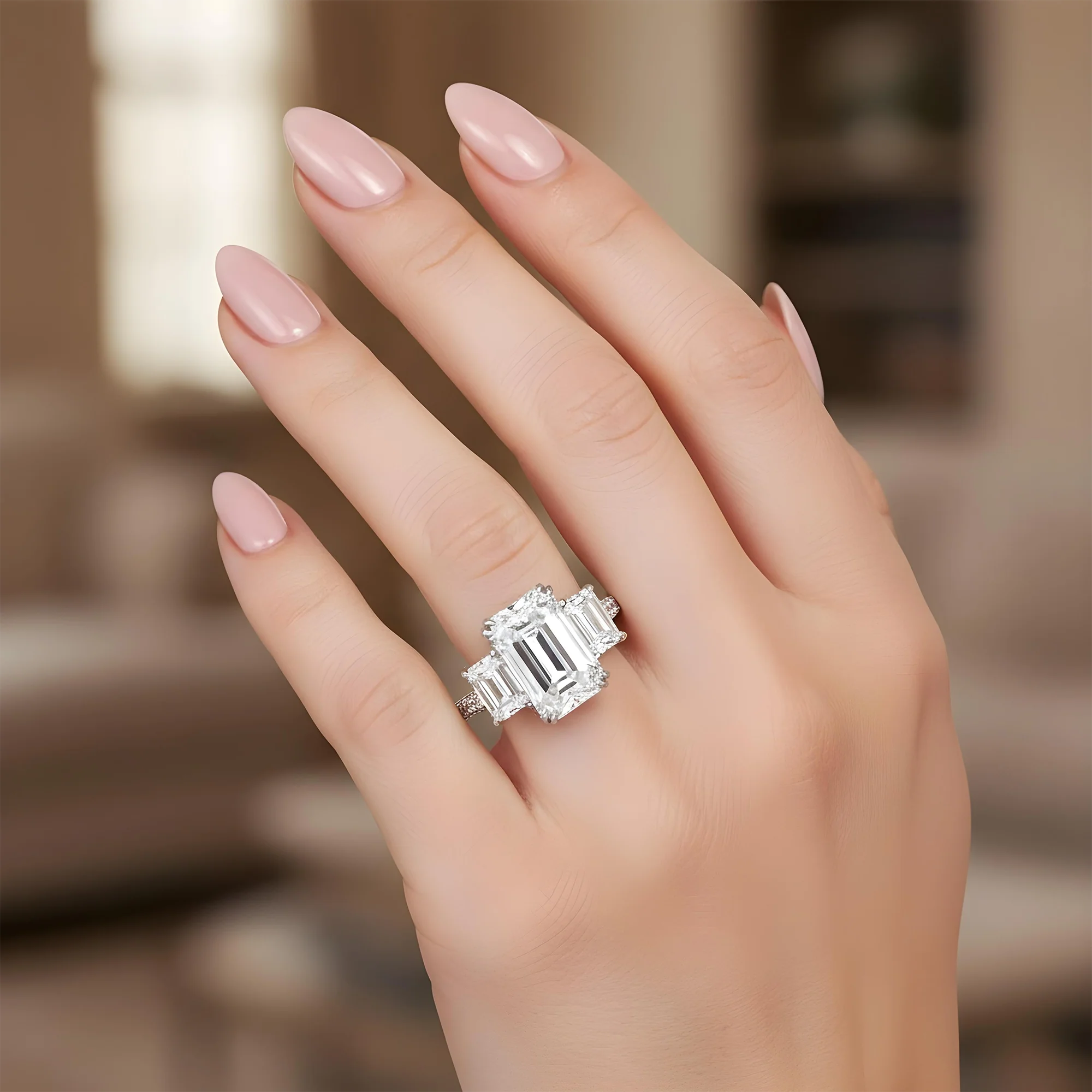 GIA Platinum 18ct Triple Emerald Cut Diamond Engagement Ring 24.42ctw - Image 8