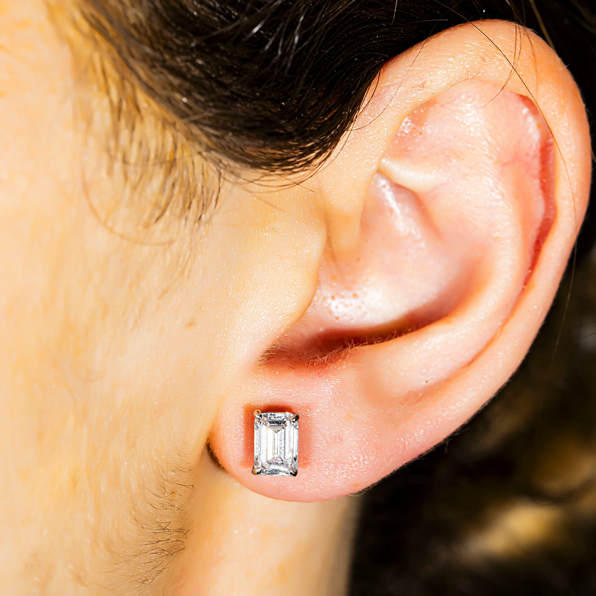 GIA Platinum & 18K White Gold Solitaire Emerald Cut Diamond Studs 2.06ctw - Image 2