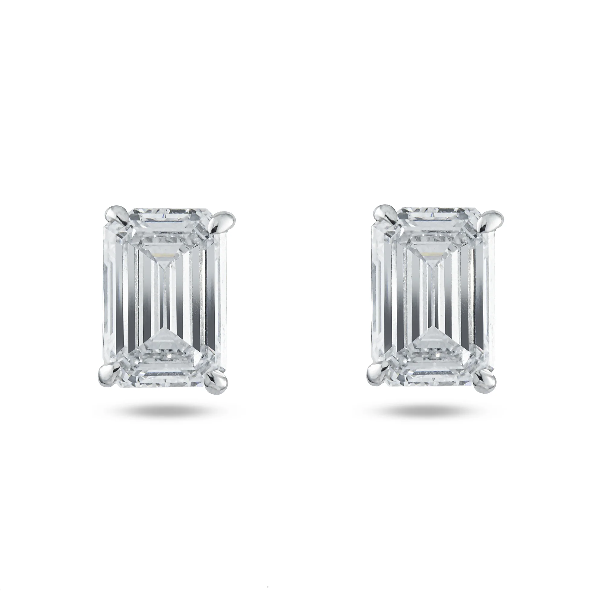 GIA Platinum & 18K White Gold Solitaire Emerald Cut Diamond Studs 2.06ctw - Image 4