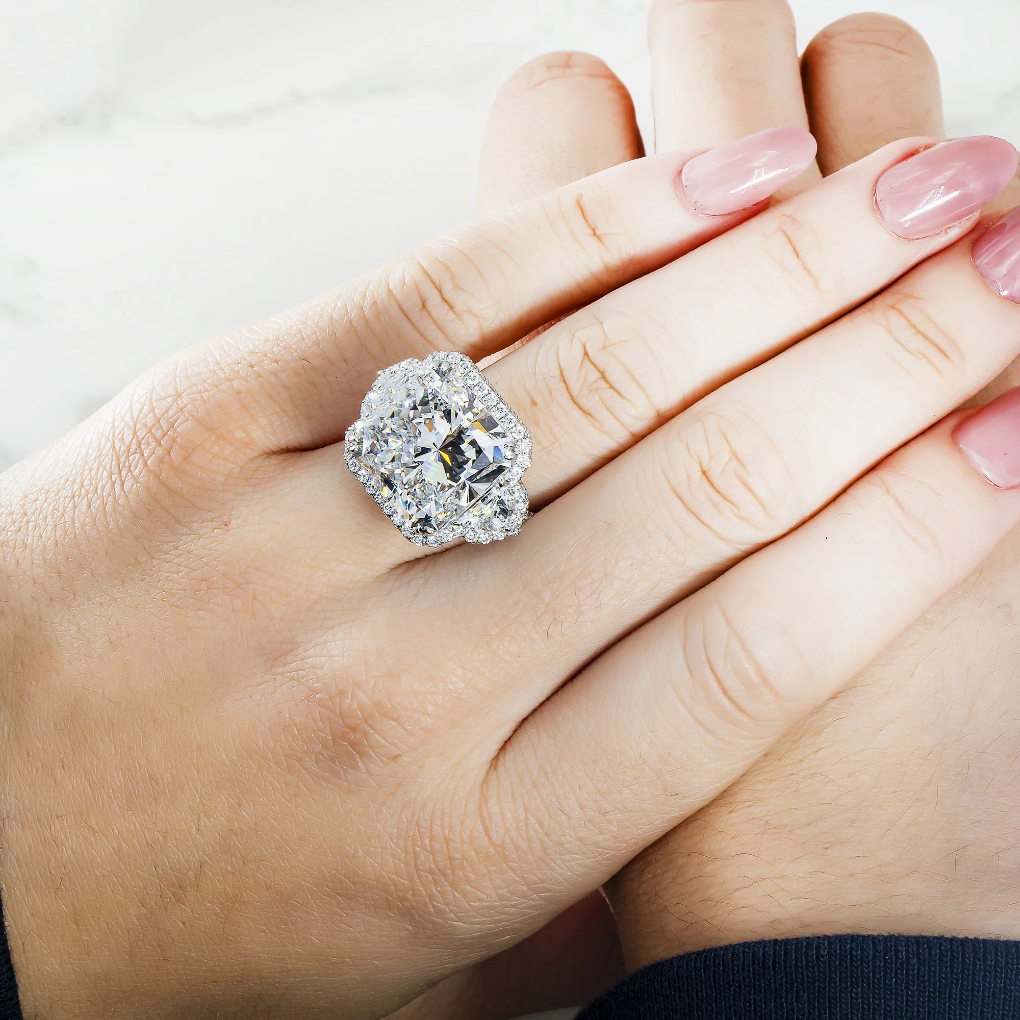 GIA Platinum 20.03ct Square Radiant Cut Triple Diamond Engagement Ring 23.13ctw - Image 3