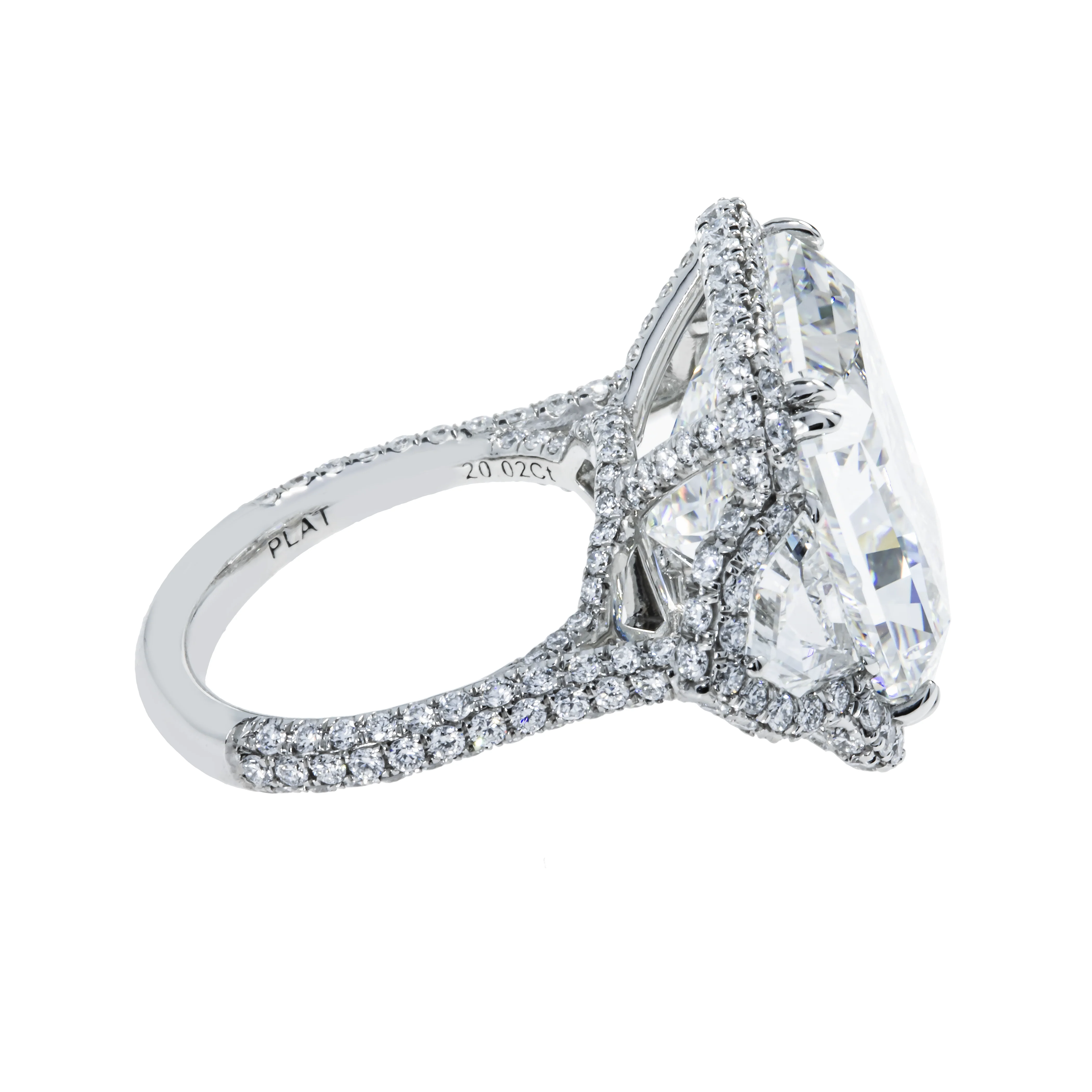 GIA Platinum 20.03ct Square Radiant Cut Triple Diamond Engagement Ring 23.13ctw - Image 6