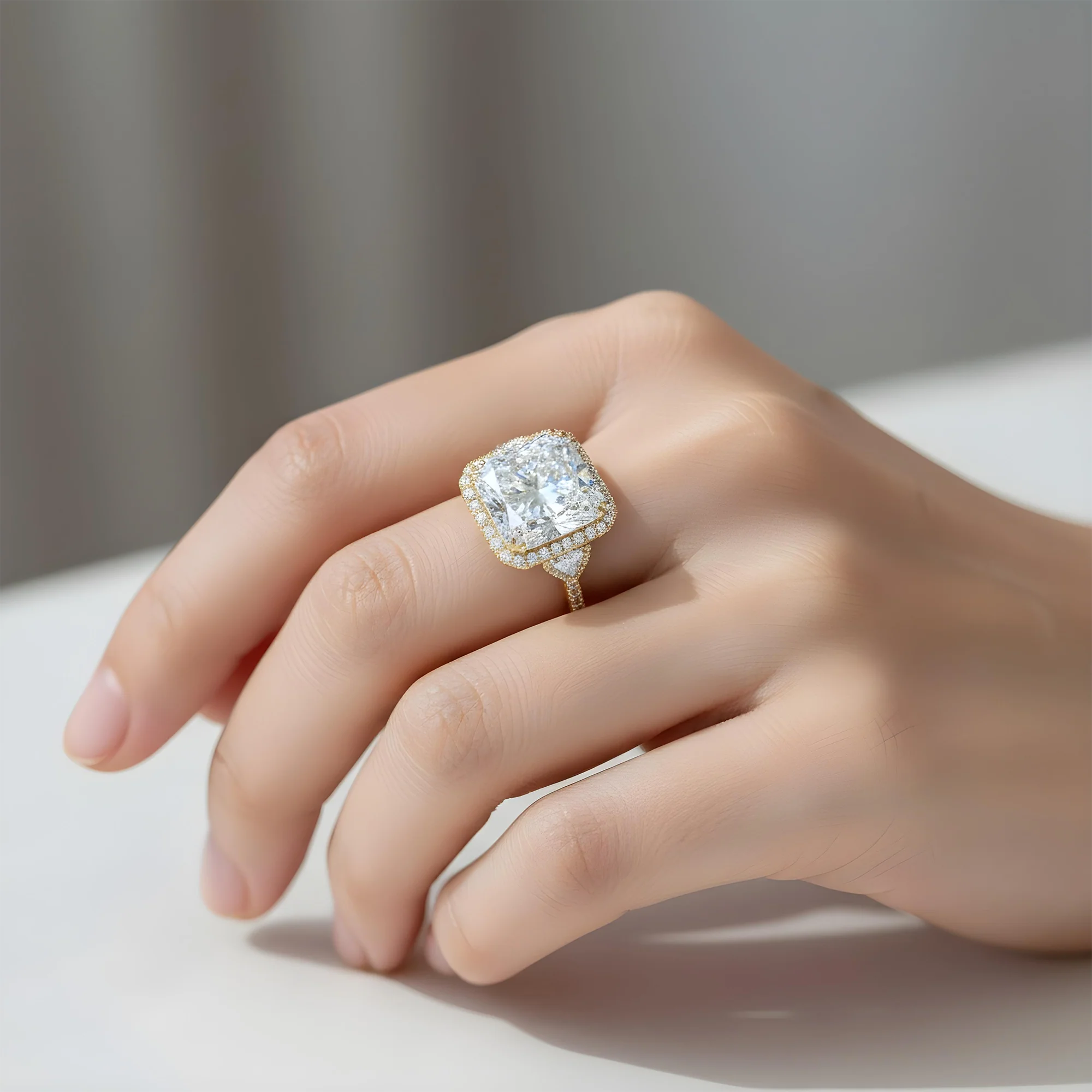 GIA Platinum 20.03ct Square Radiant Cut Triple Diamond Engagement Ring 23.13ctw - Image 8