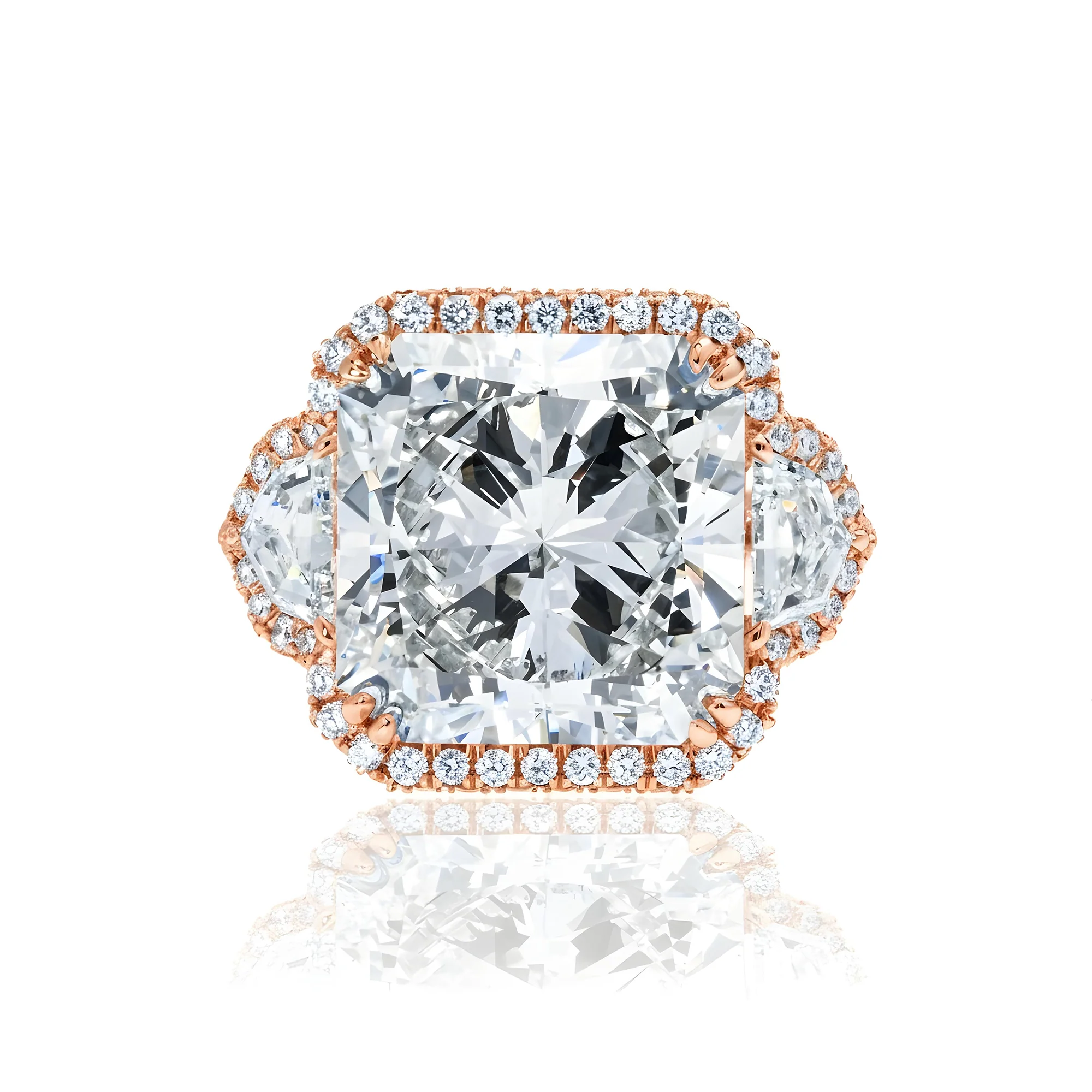 GIA Platinum 20.03ct Square Radiant Cut Triple Diamond Engagement Ring 23.13ctw - Image 9