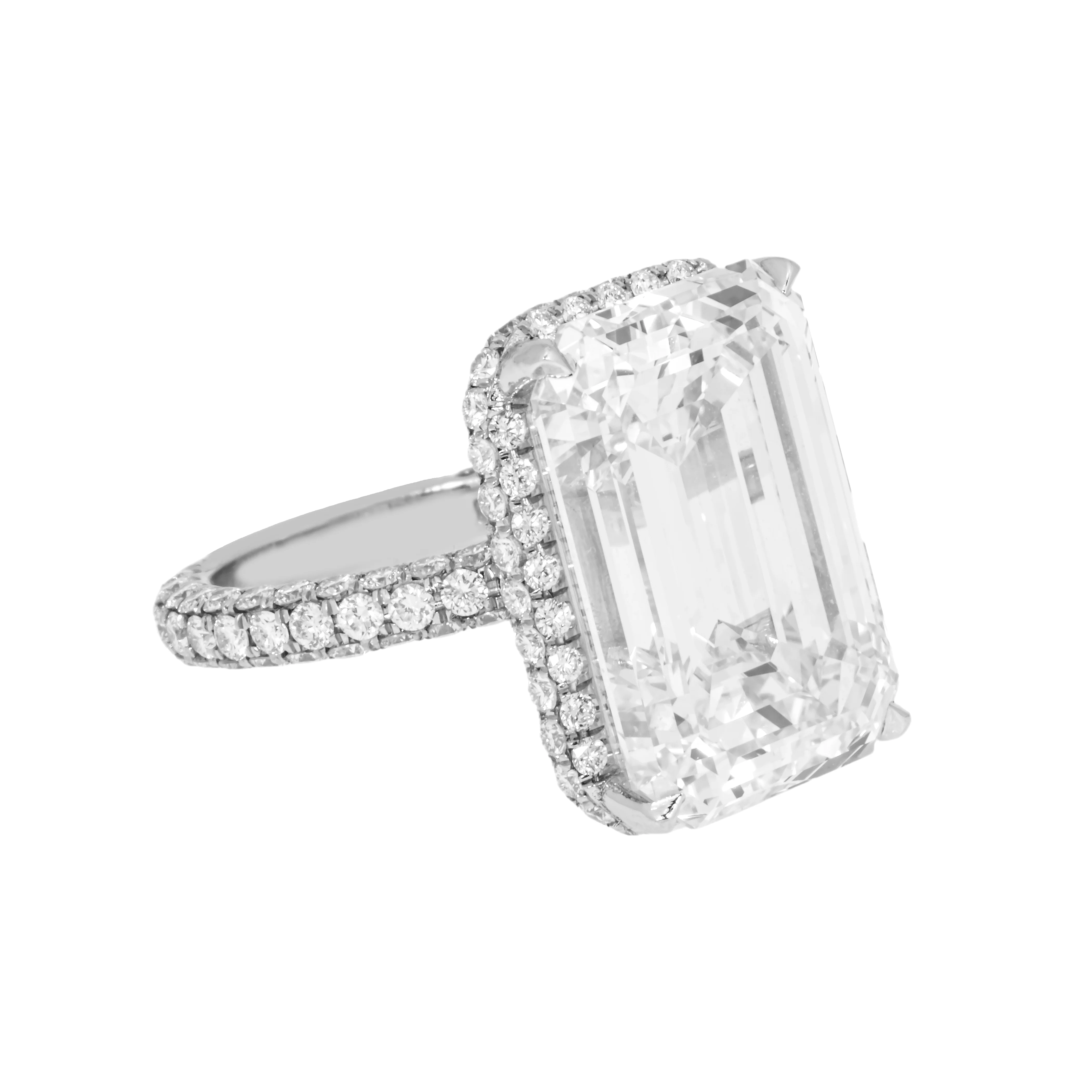 GIA Platinum 21.40ct Emerald Cut Diamond Engagement Ring 22.86ctw - Image 6