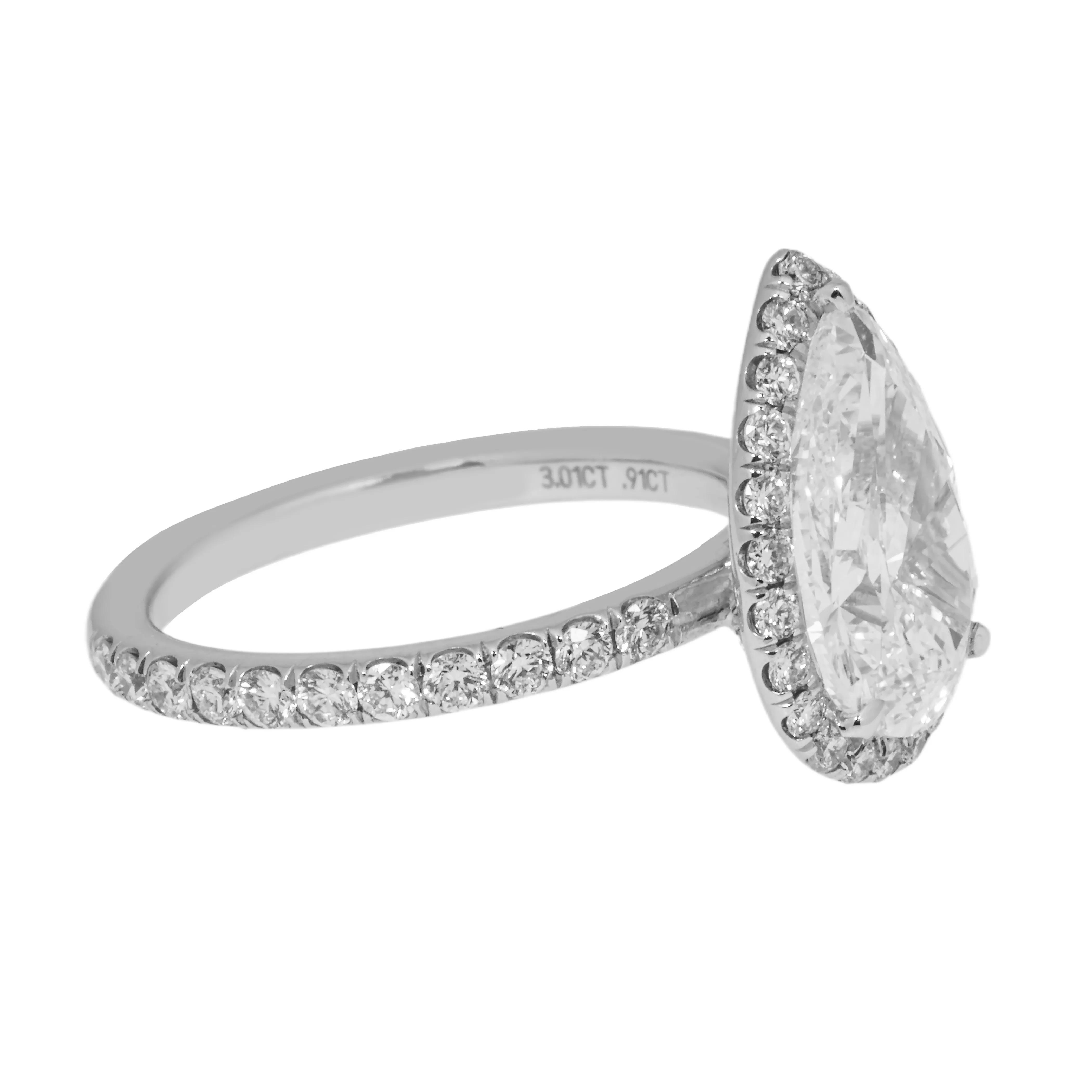 GIA Platinum 3ct Pear Cut Diamond Engagement Ring 3.92ctw - Image 6