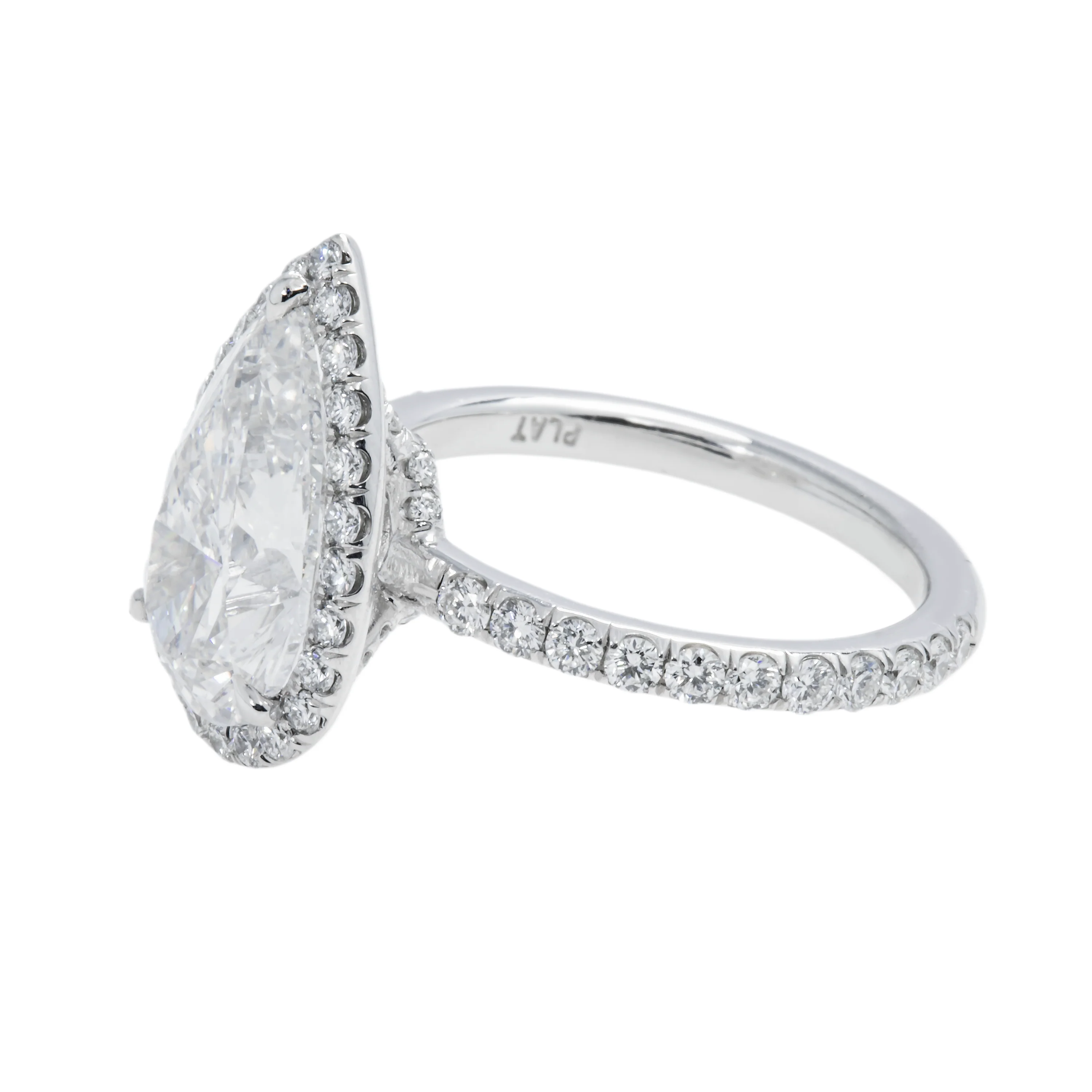 GIA Platinum 4.0ct Pear Cut Diamond Engagement Ring 4.95ctw - Image 6