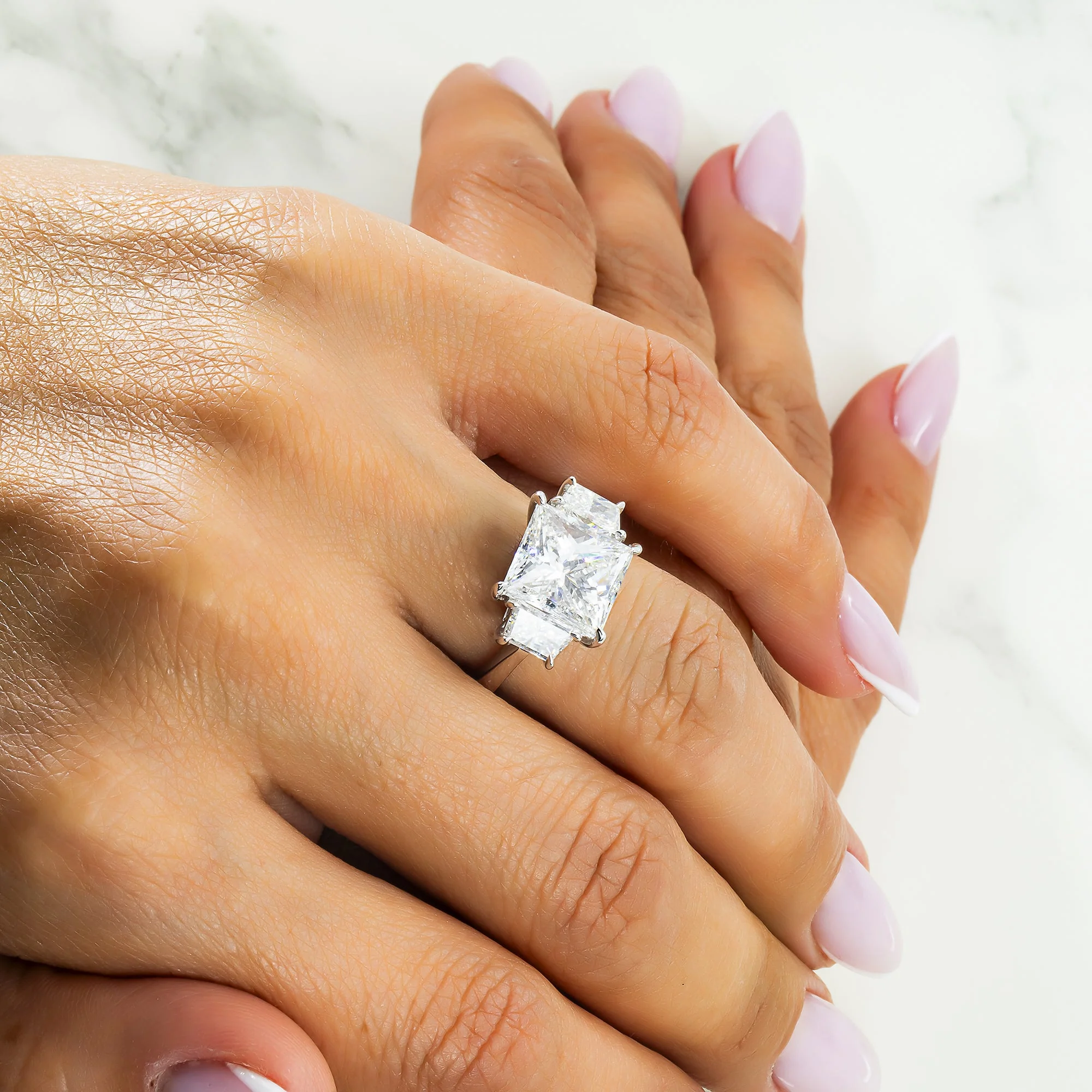 GIA Platinum 5.07ct Princess Cut Triple Diamond Engagement Ring 6.40ctw - Image 2